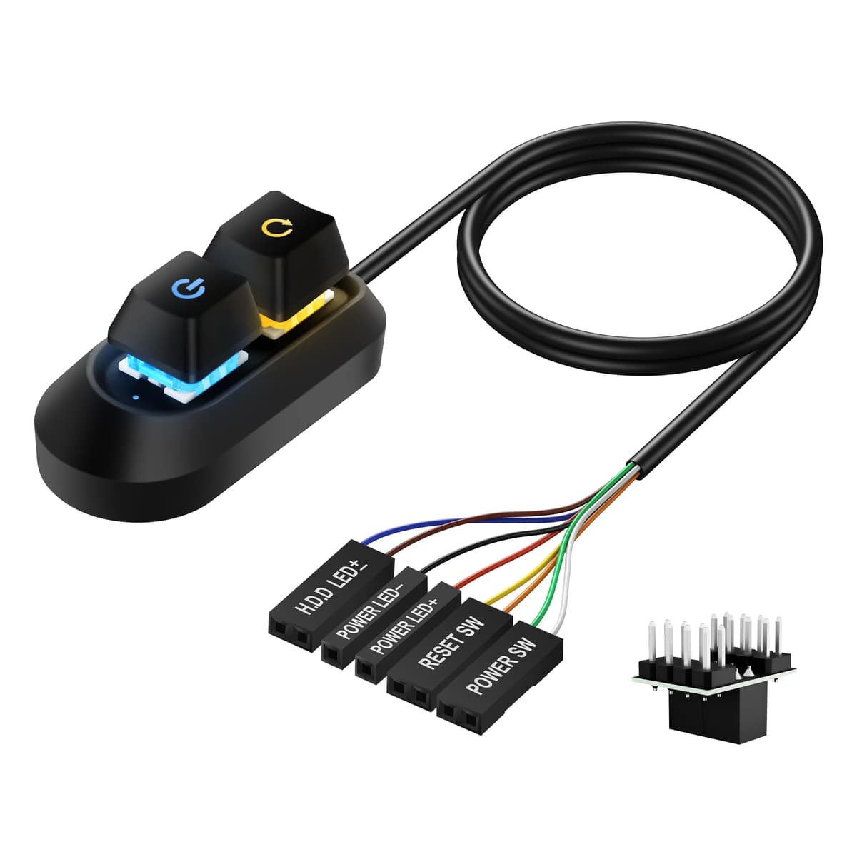 SinLoon Buton Pornire PC Desktop, Întrerupător Extern Multifuncțional cu LED, 2m