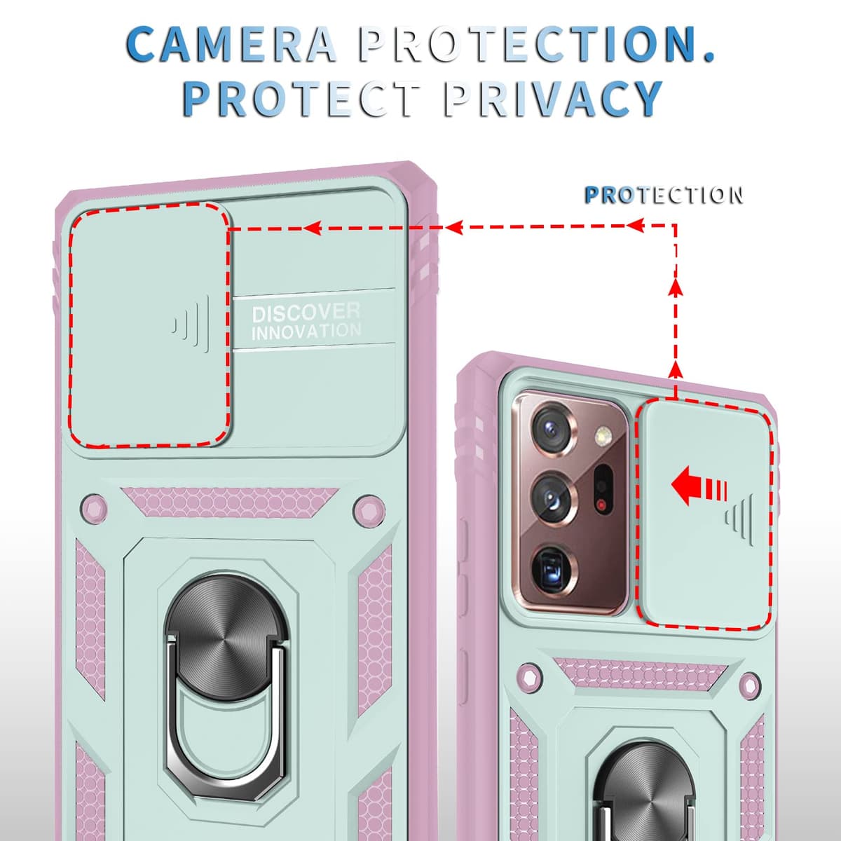 Whyzshiyi husă Note 20 Ultra 5G cu capac cameră, rezistentă militar, suport rotativ 360°, Note 20 Ultra 5G 6.9" roz