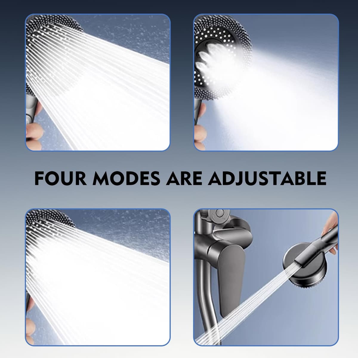 Cap de duș cu filtru și furtun, duș manual înaltă presiune cu 4 tipuri jeturi, cap duș economisire apă pentru baie, cu furtun 1.5m, 3 filtre, suport perete, gri cromat