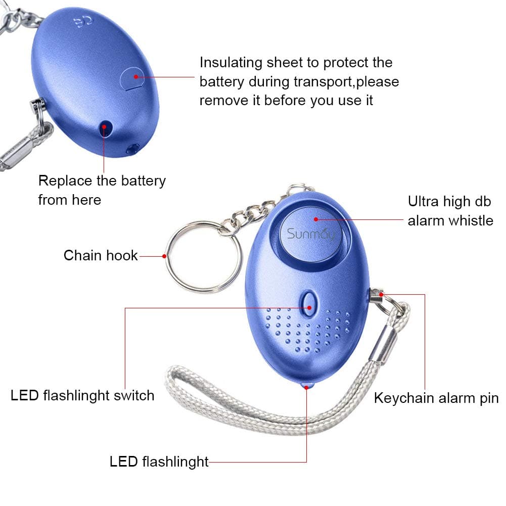 SUNMAY Alarmă personală, 5 bucăți 140 dB alarmă autoapărare cu LED breloc femei copii