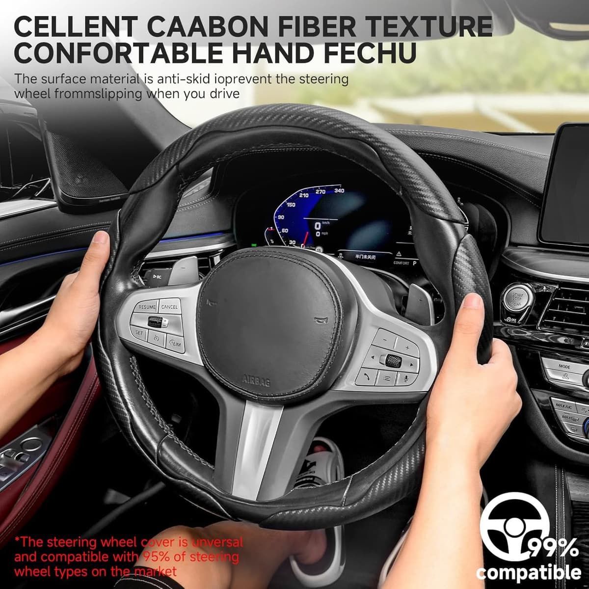 Husă volan auto universală protector fibră carbon – set 3 piese