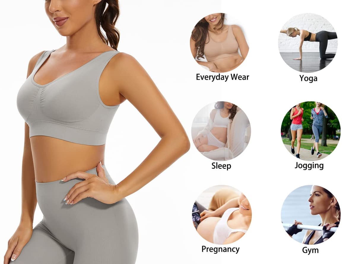 3 bucăți sutien sport fără cusături fără sârmă yoga perne detașabile – negru, alb, gri 4X-Large