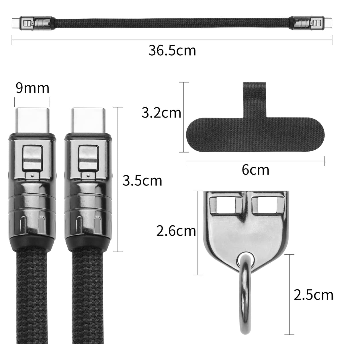 YACSEJAO Cablu USB C 240W Cordon Braț Telefon Încărcare Rapidă Durabil – Negru