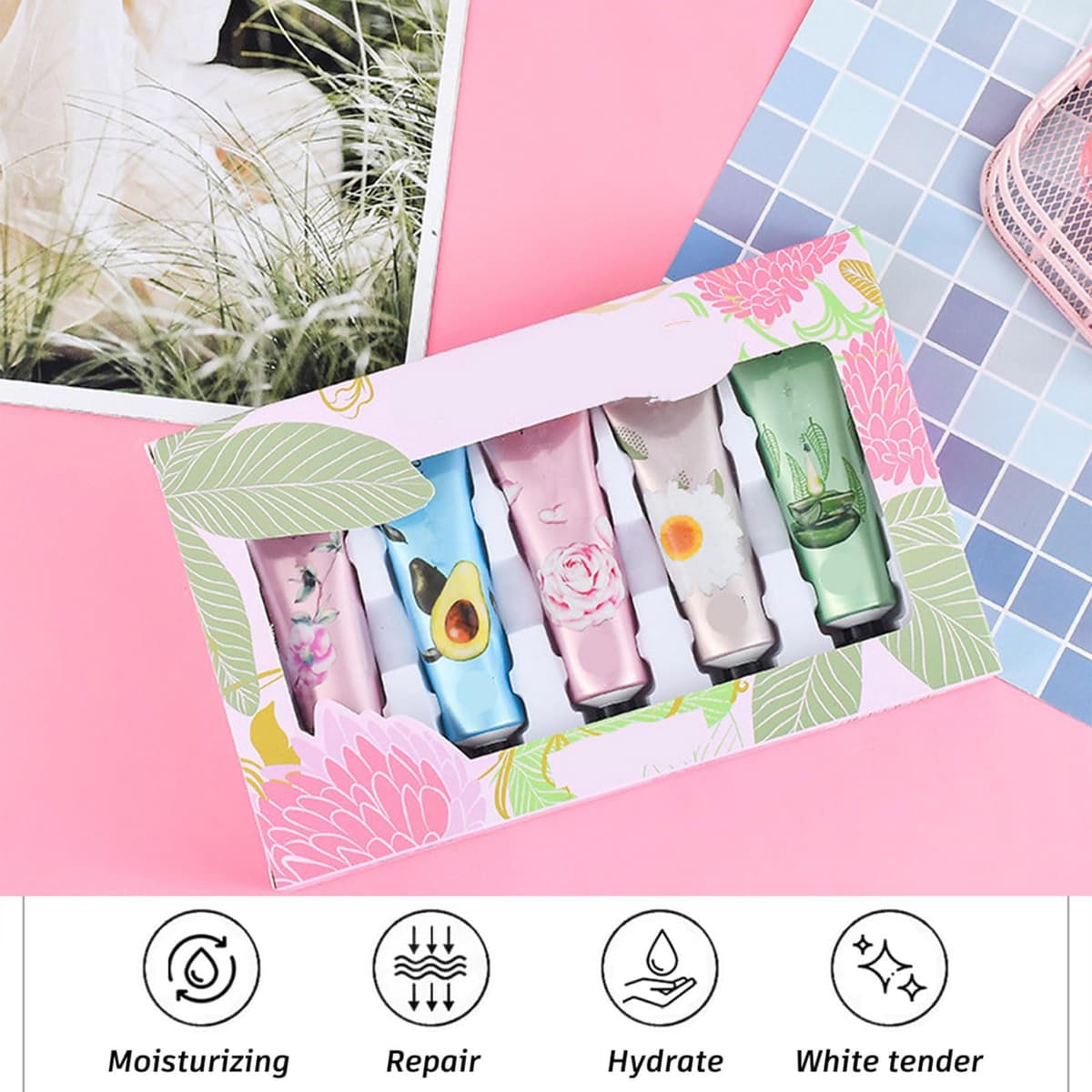 Set cremă de mâini Crăciun hidratantă reparatoare pentru mâini uscate – 5 piese