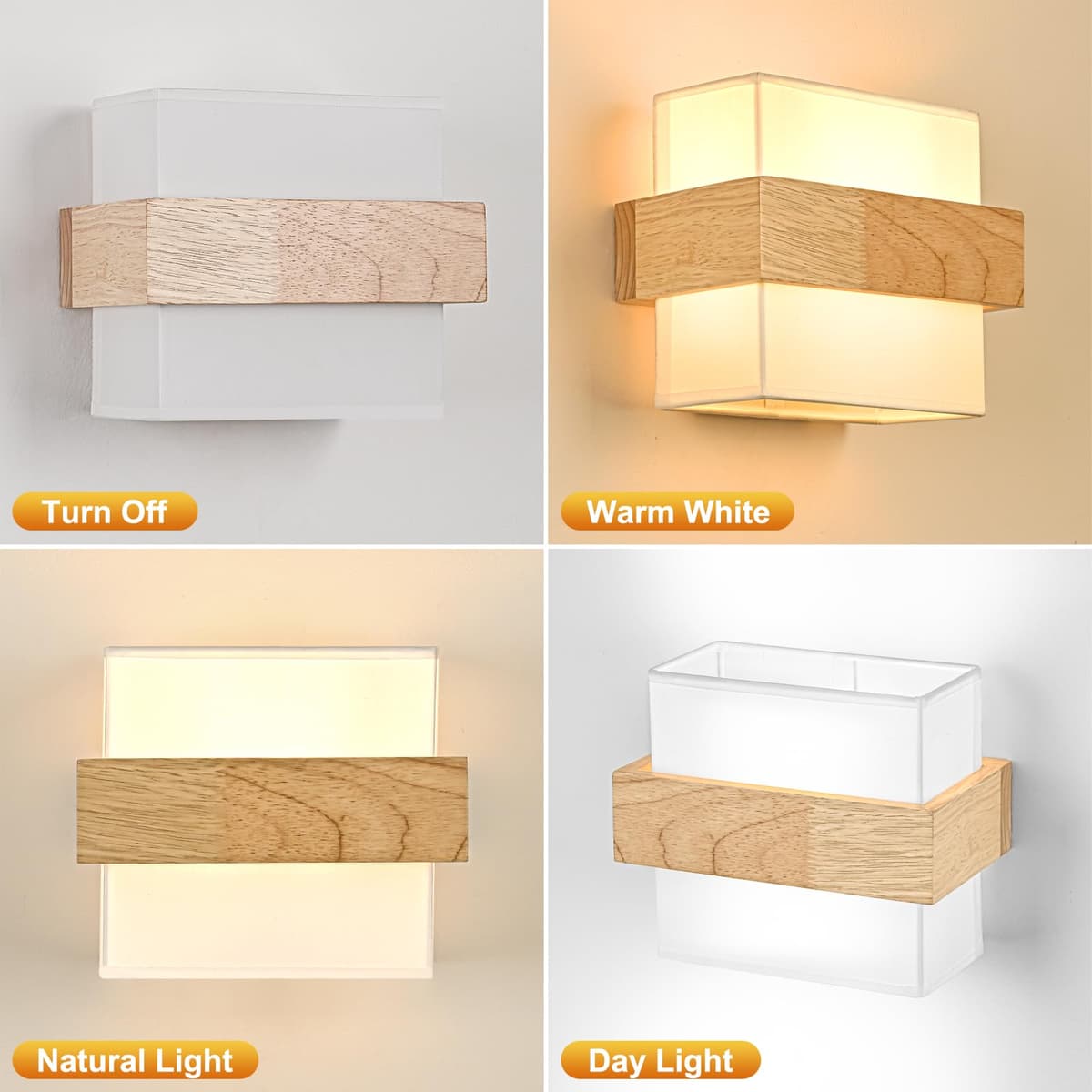 Gleonlux lampă perete lemn interior, lampă vintage cu soclu E14, husă textil boho