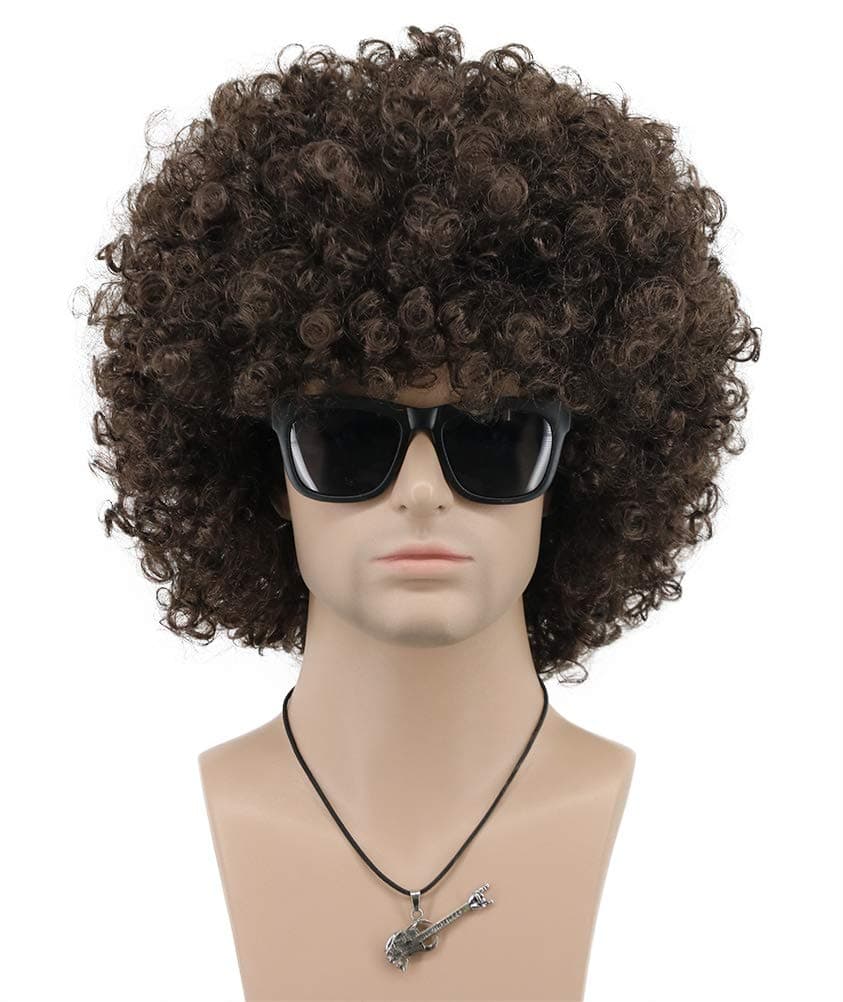 VGbeaty perucă afro anii 70s 80s maro scurt creț disco rocker bărbați femei cosplay