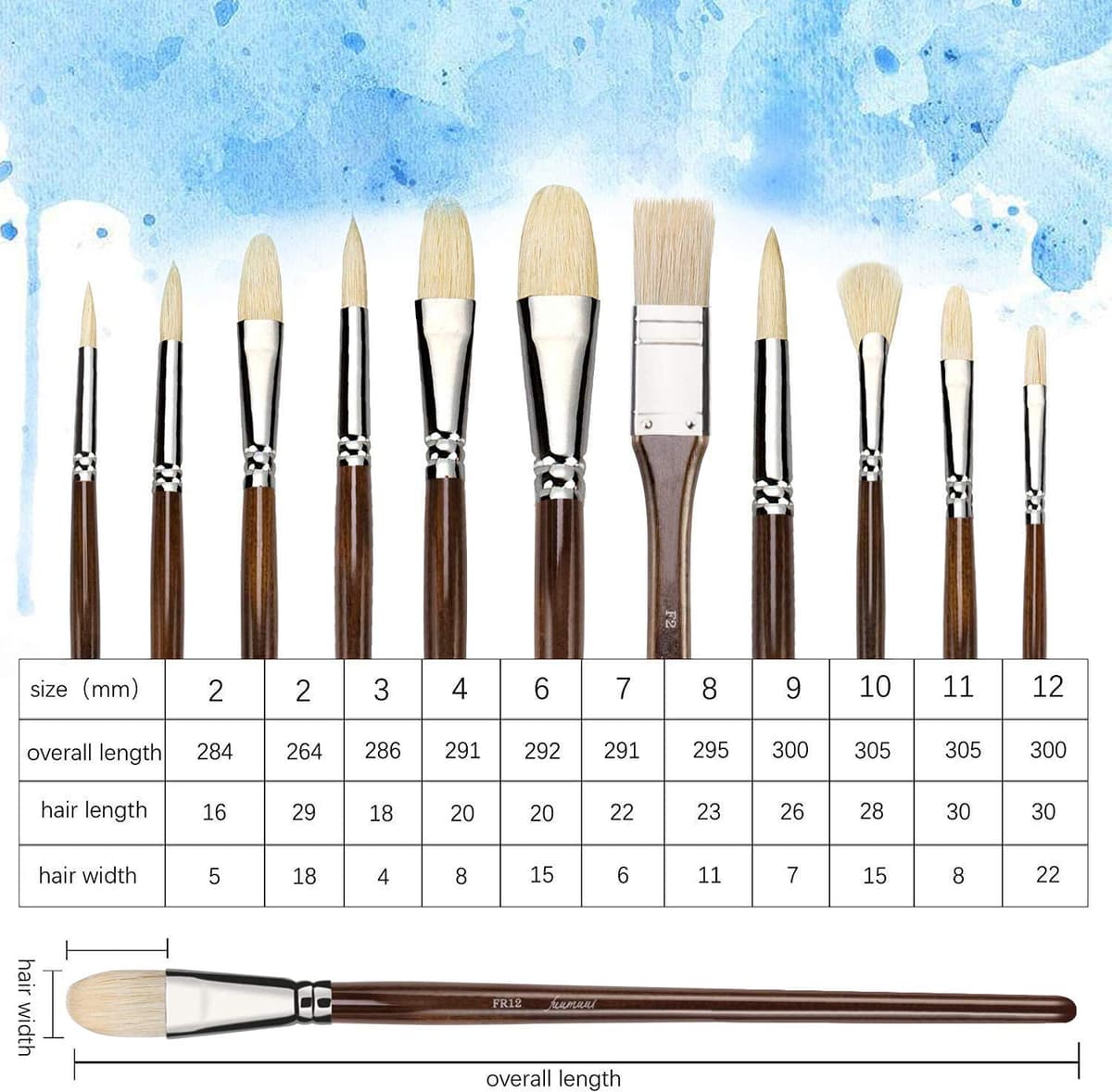 Set Pensule Păr Natural Pictură 11 Piese Păr Chungking Pur + Husă Gratuită – Maro