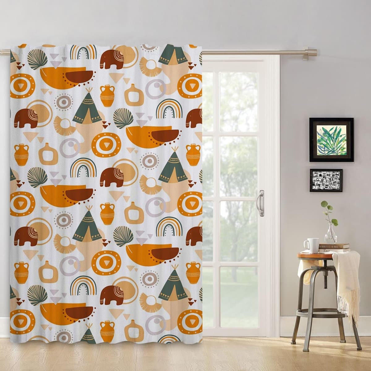 Perdele Boho Elefant Curcubeu Cute Plisate Separator Cameră – 107 x 160 cm