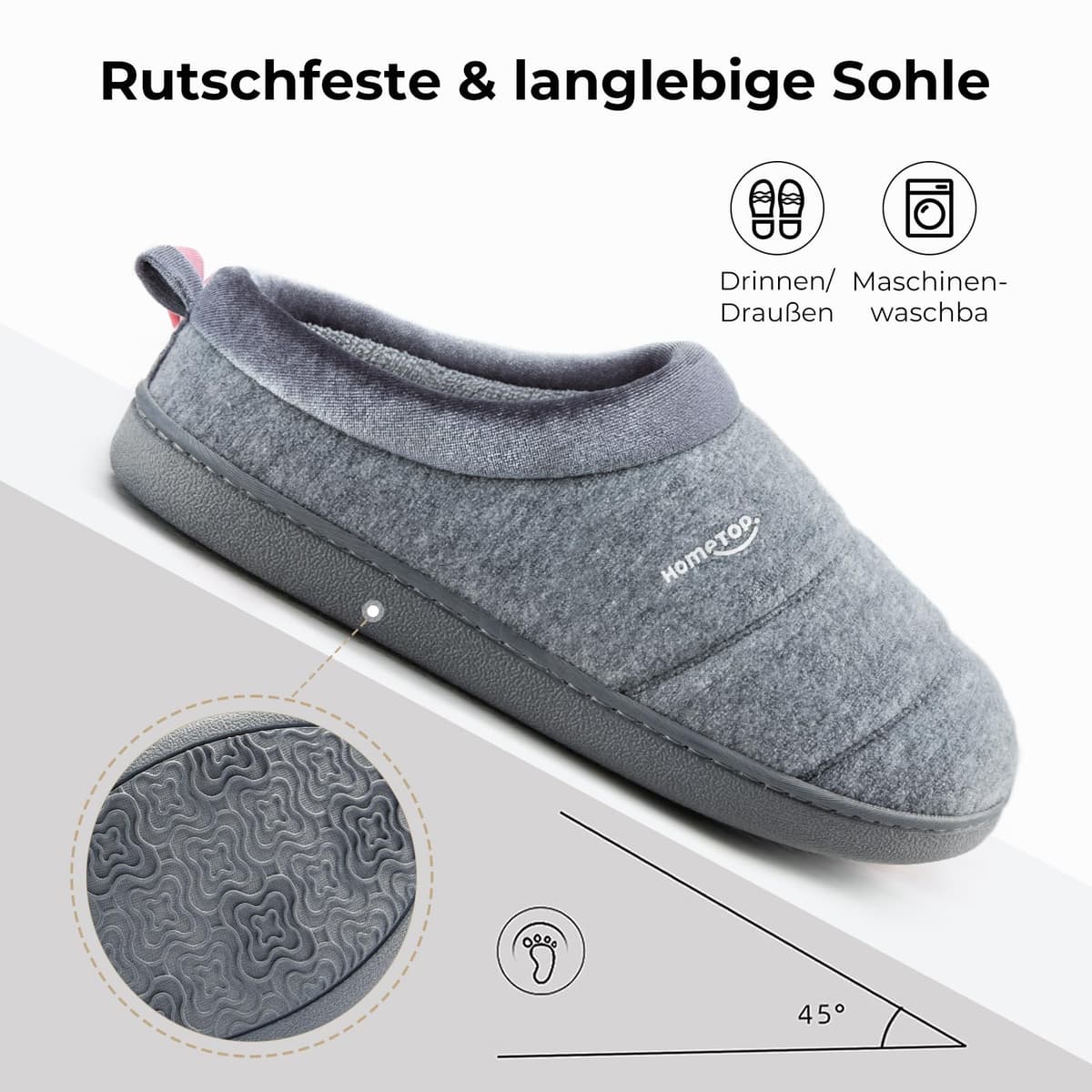 Papuci HomeTop femei confortabili cu căptușeală moale, talpă lână, spumă memory gri deschis 38-39 EU