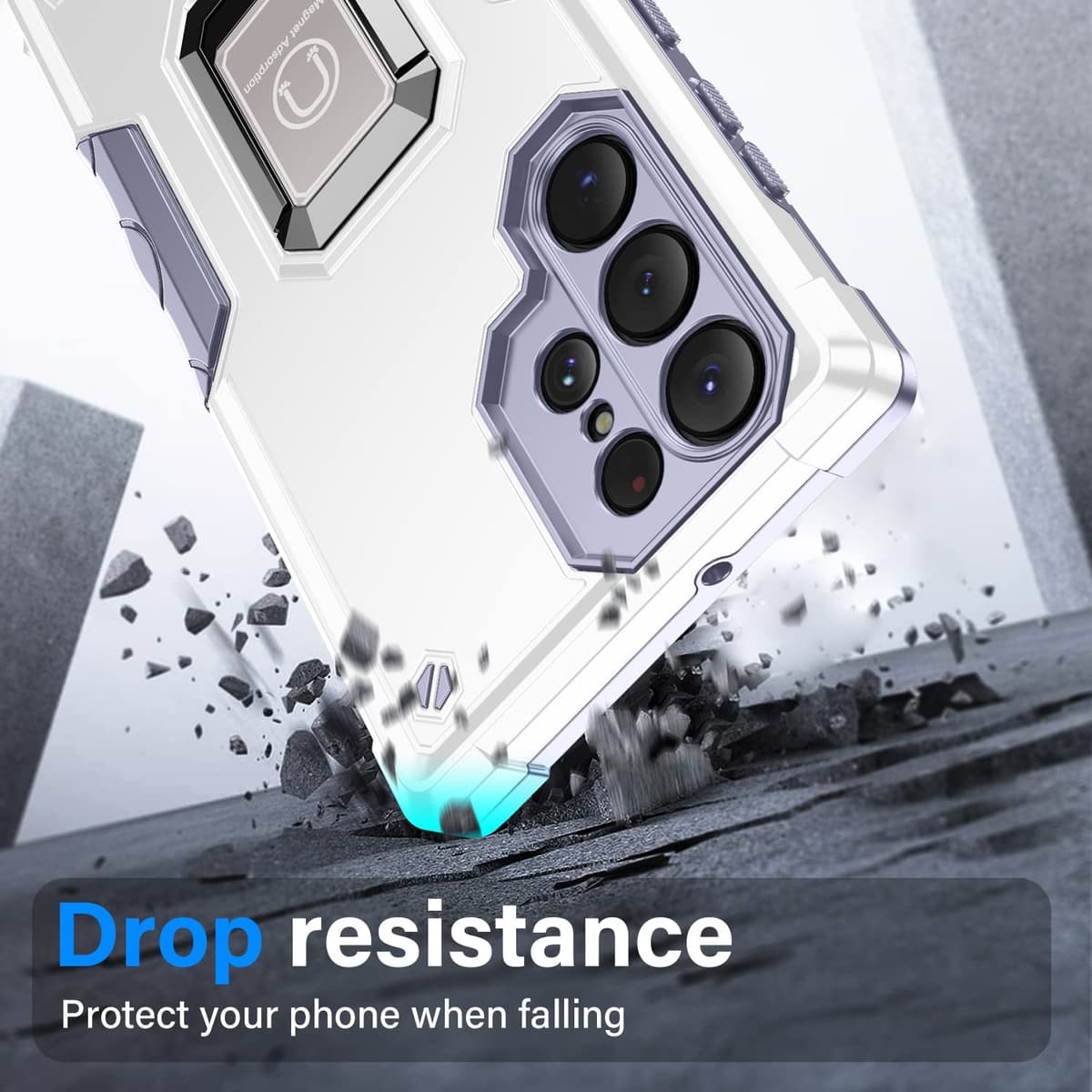 Whyzshiyi husă Samsung Galaxy S21 Ultra 5G cu suport inel, PC+TPU dublu strat protecție anti-șoc - alb