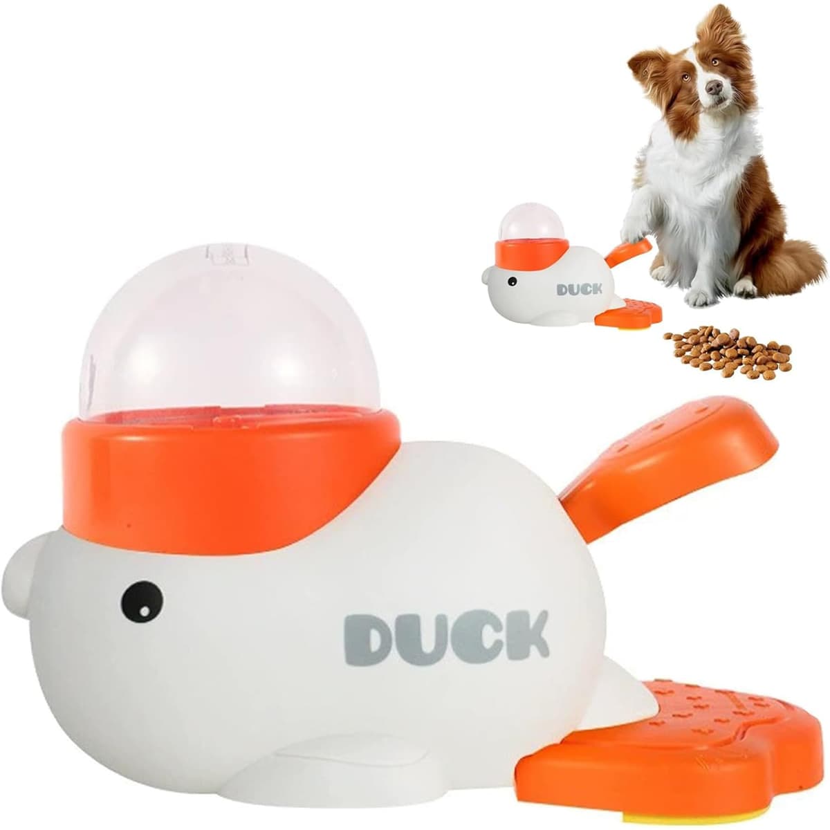 Dispenser hrană interactiv formă rață, jucărie inteligență câini 2în1