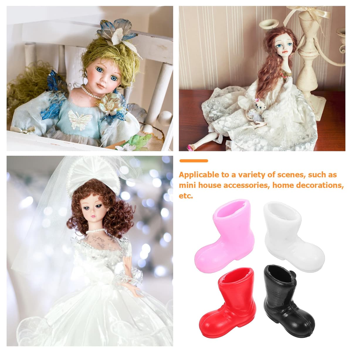 50 mini cizme Moș Crăciun decorațiune păpuși – Negre, 2.1x1.9 cm