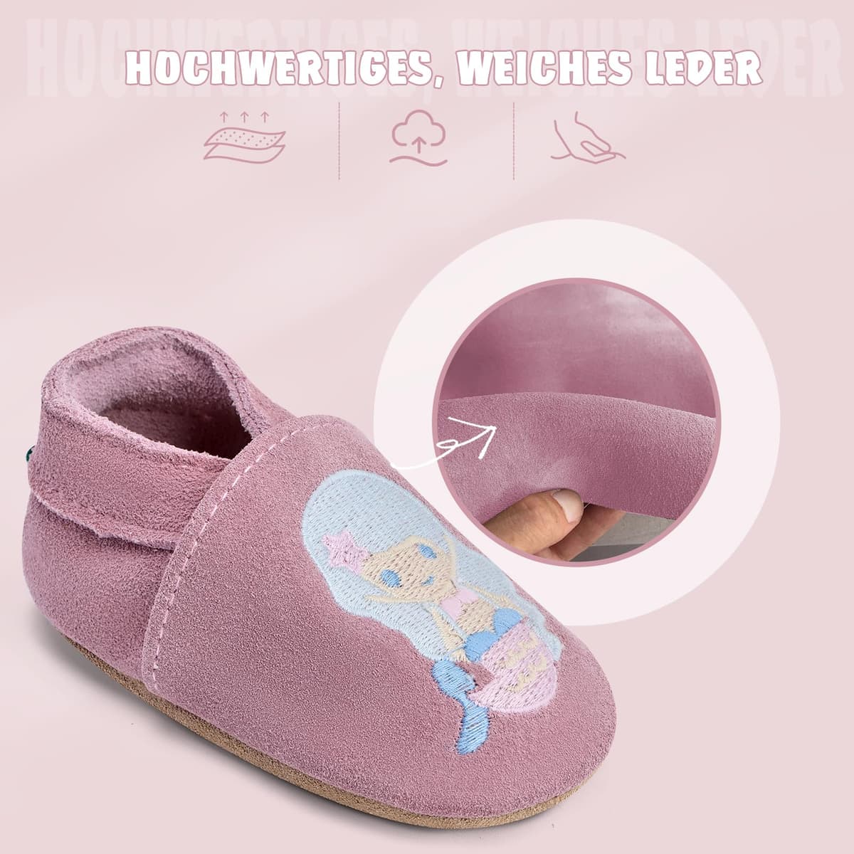 Pantofi bebeluși primi pași piele moale talpă întoarsă – roz 6-12 luni