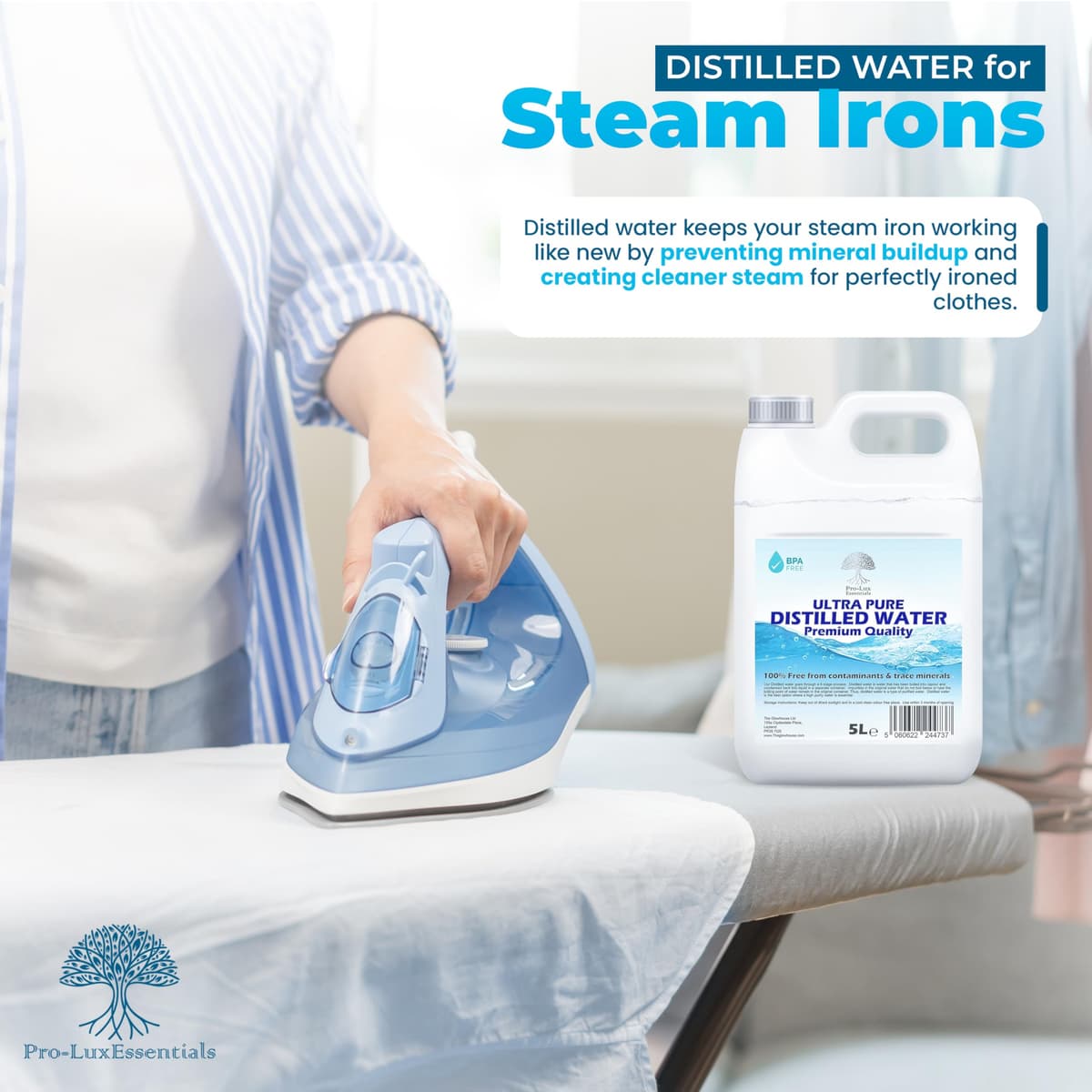 Apă distilată 100% pură, calitate înaltă pentru CPAP, fiare, umidificatoare, motoare, UK (5 litri)