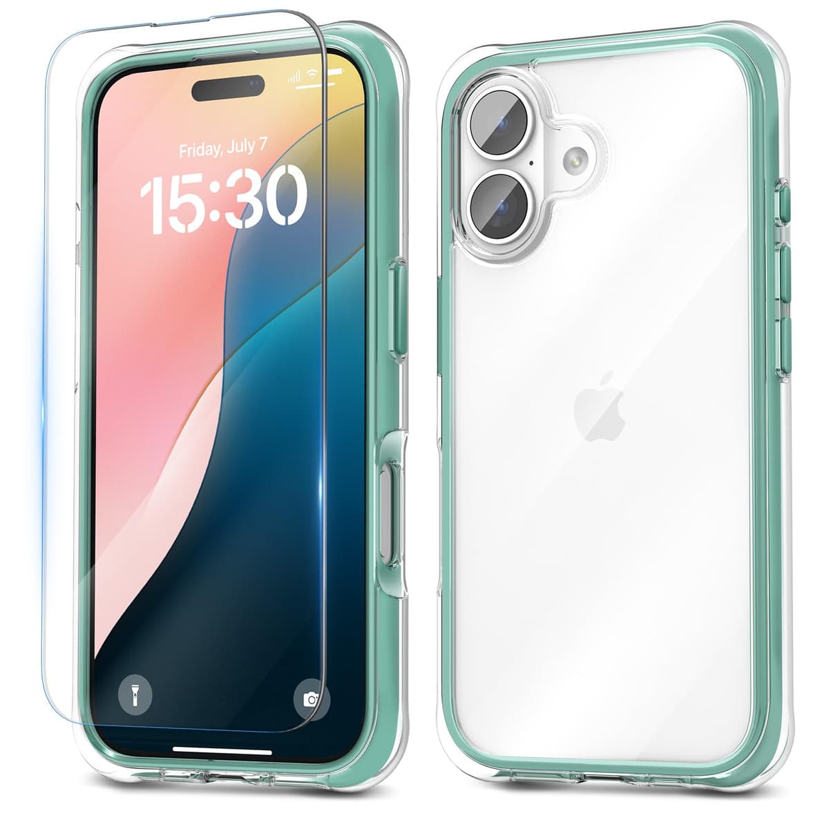 pcgaga husă iPhone 16 (2024), protecție militară cu airbag-uri, spate transparent rezistent verde