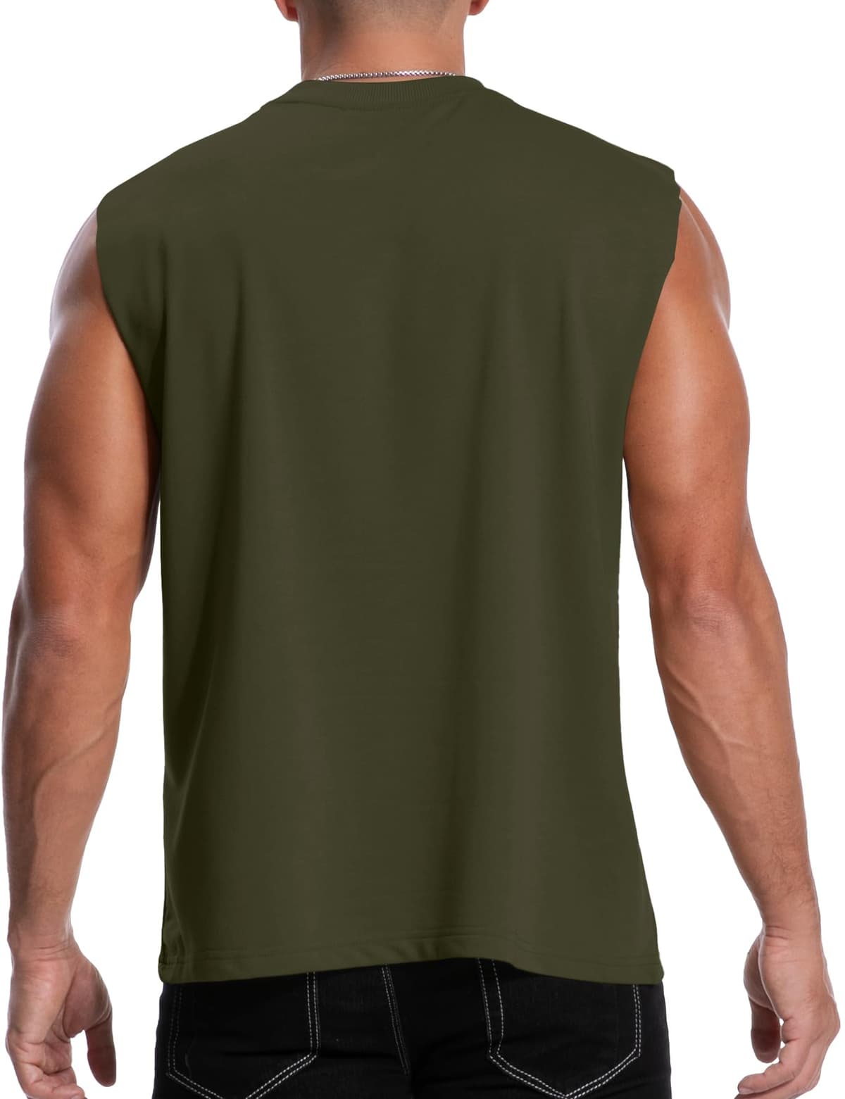 Tricou bărbătesc fără mâneci casual 100% poliester – verde militar XXL