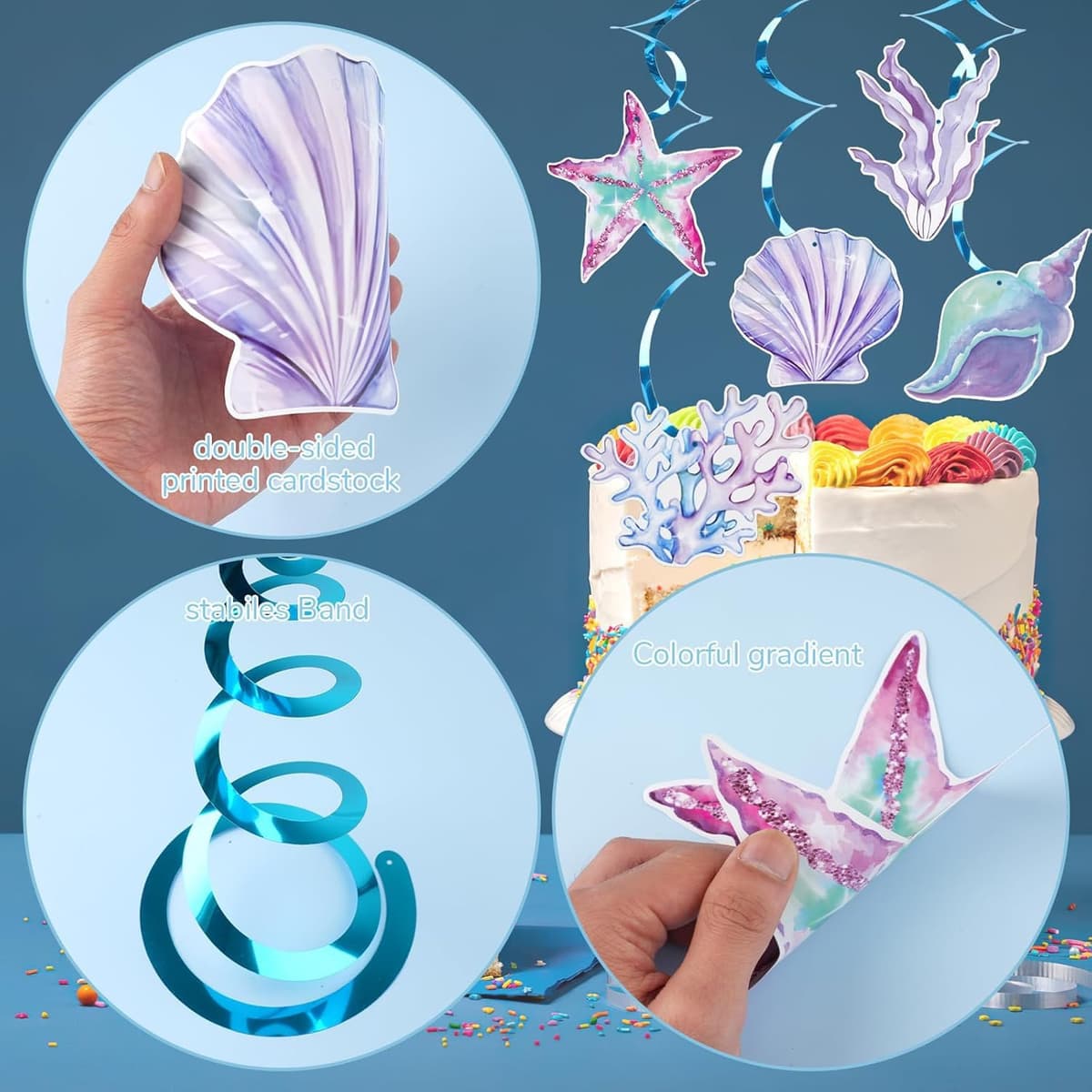 Decorațiuni aniversare sirenă ghirlandă 8 bucăți – Temă ocean