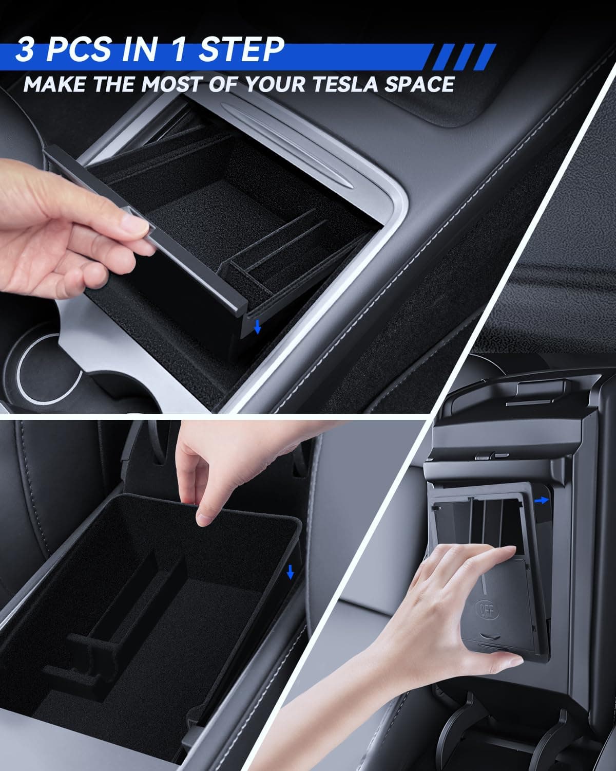 Set accesorii 3 piese pentru Tesla Model Y 2021-2024 și Model 3 2021-2023 – Negru