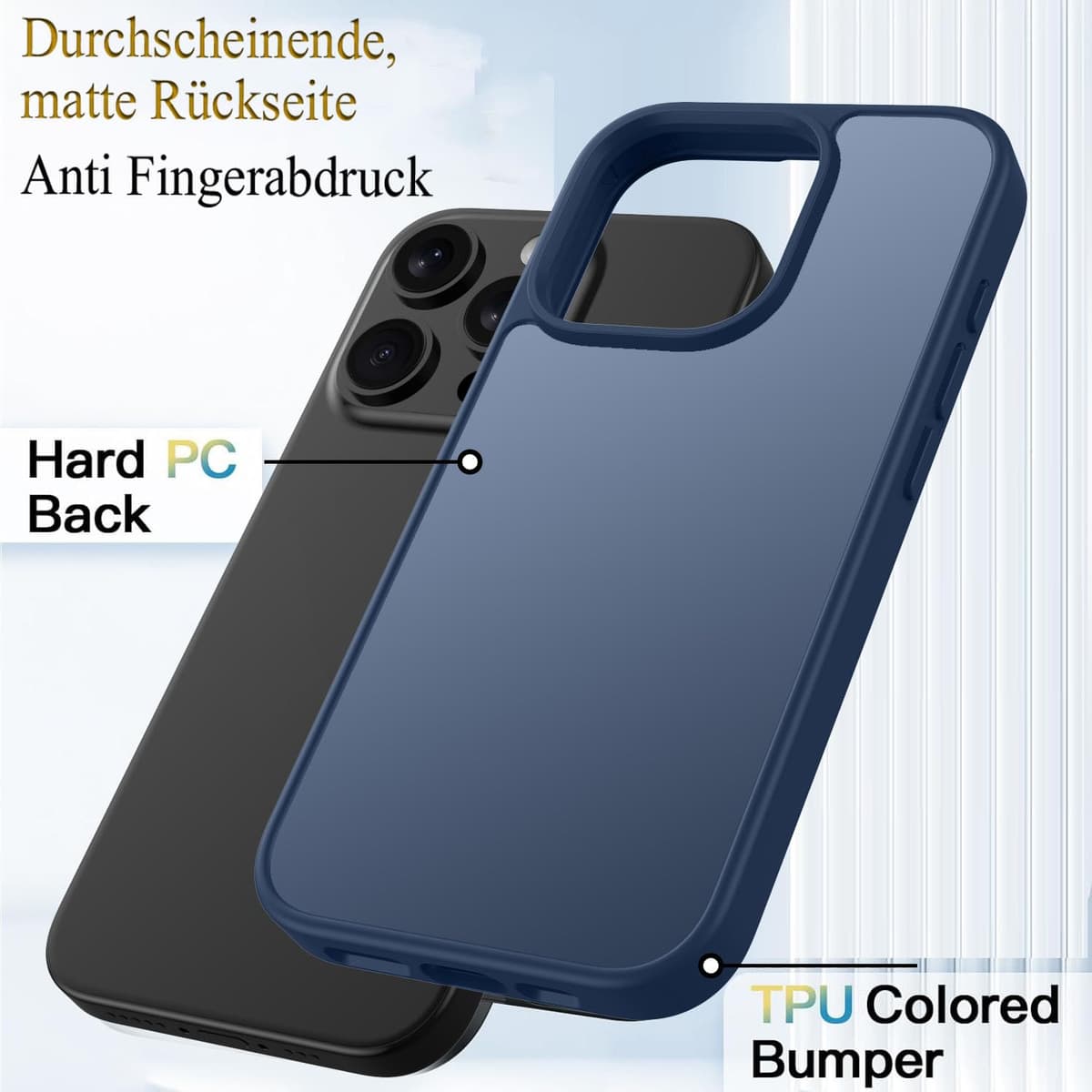 Andwing Husă Mată Protecție Militară Căzături pentru iPhone 14 Pro Max – Albastru Închis