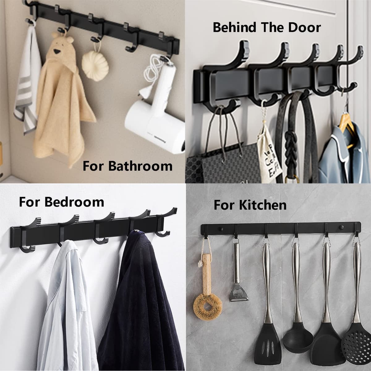 Ahaimy cârlige haine, cârlige haine negru cu 5 cârlige, cârlige perete, moderne 5 cârlige duble perete, 36 cm, fără găurire (negru)