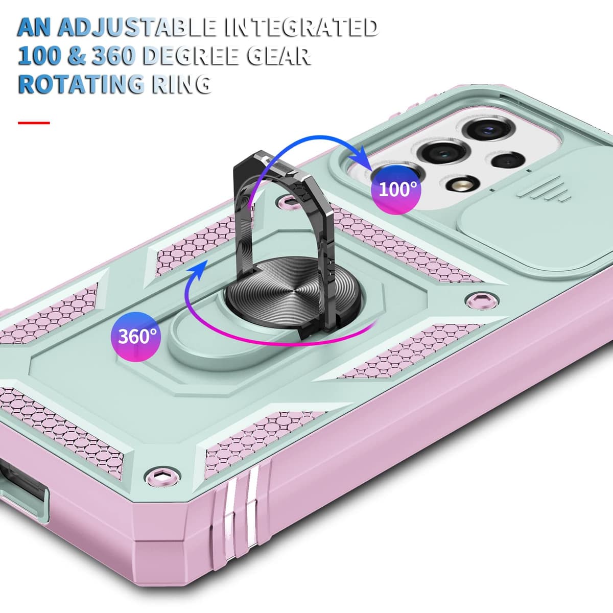 Whyzshiyi husă Samsung Galaxy S21 Ultra cu protecție cameră capac glisant, husă militară cu suport inel - roz