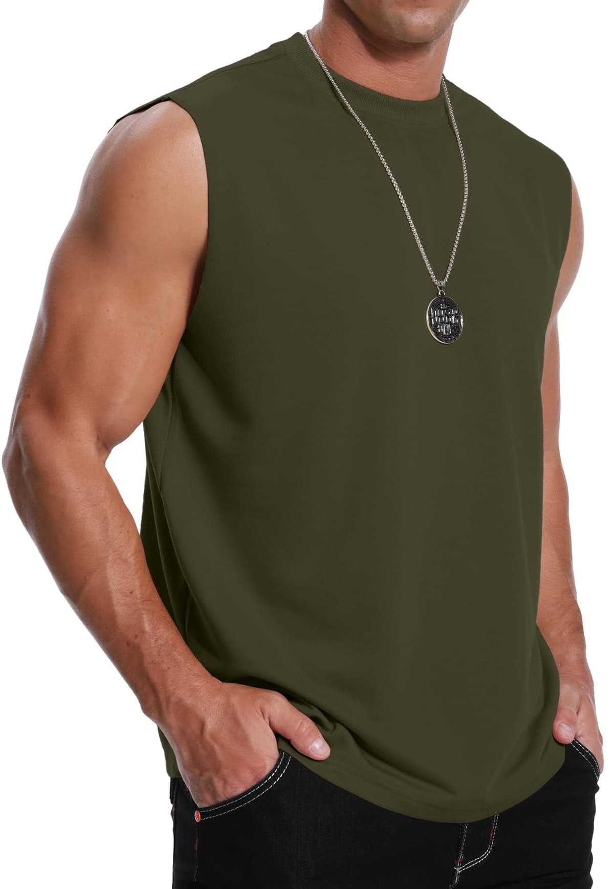 Tricou bărbătesc fără mâneci casual 100% poliester – verde militar XXL