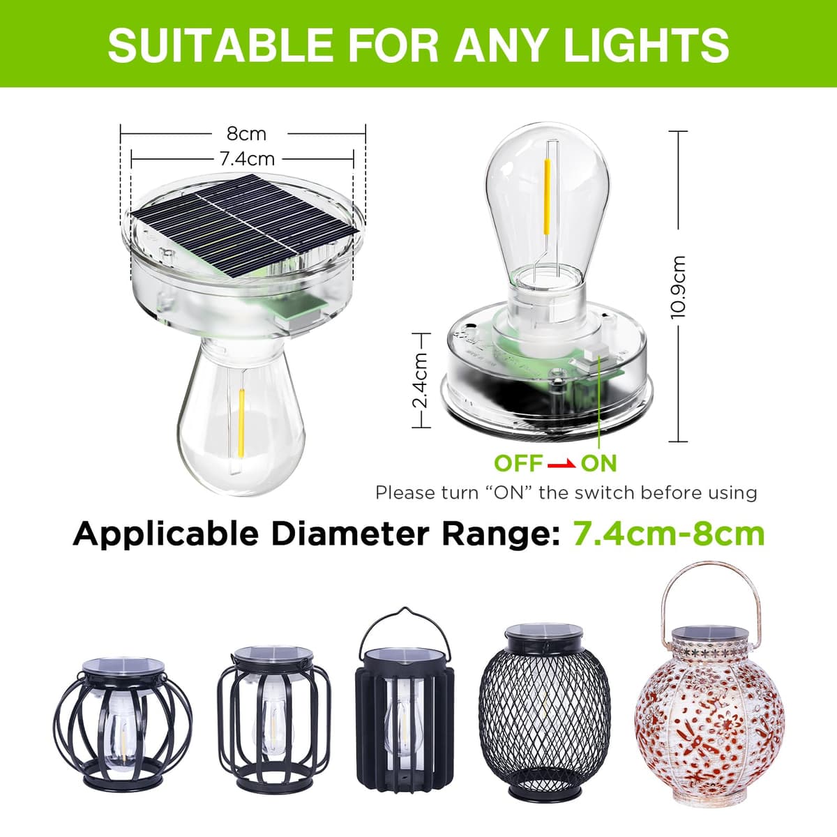 BUCASA 2buc piese schimb lămpi solare grădină, 8cm capace schimb cu LED panel solar transparent