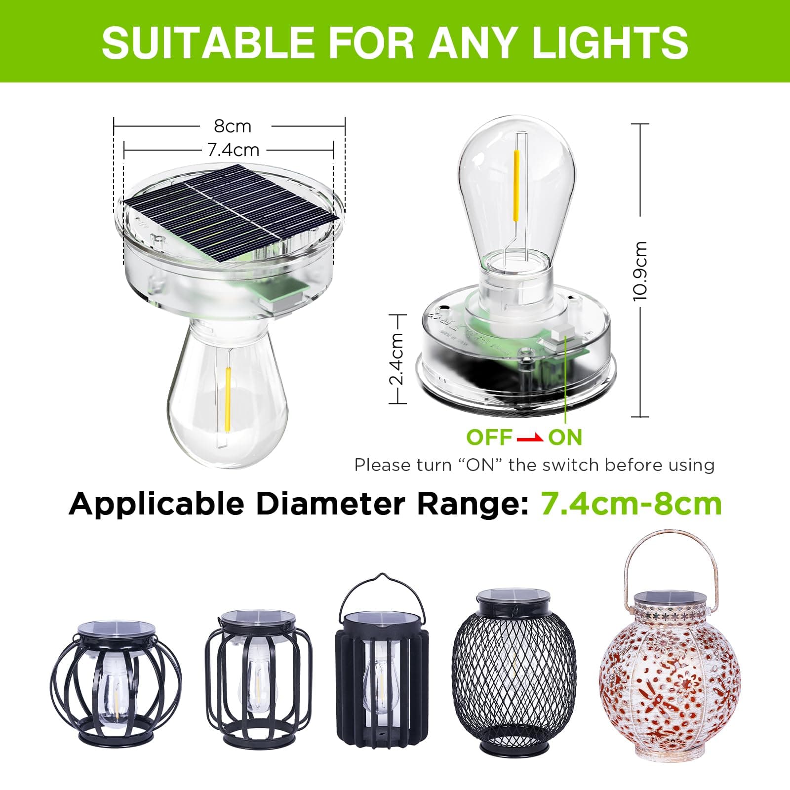 Capac solar înlocuire BUCASA 2 bucăți 8cm, pentru lanterne exterior cu bec tungsten, gradină, masă