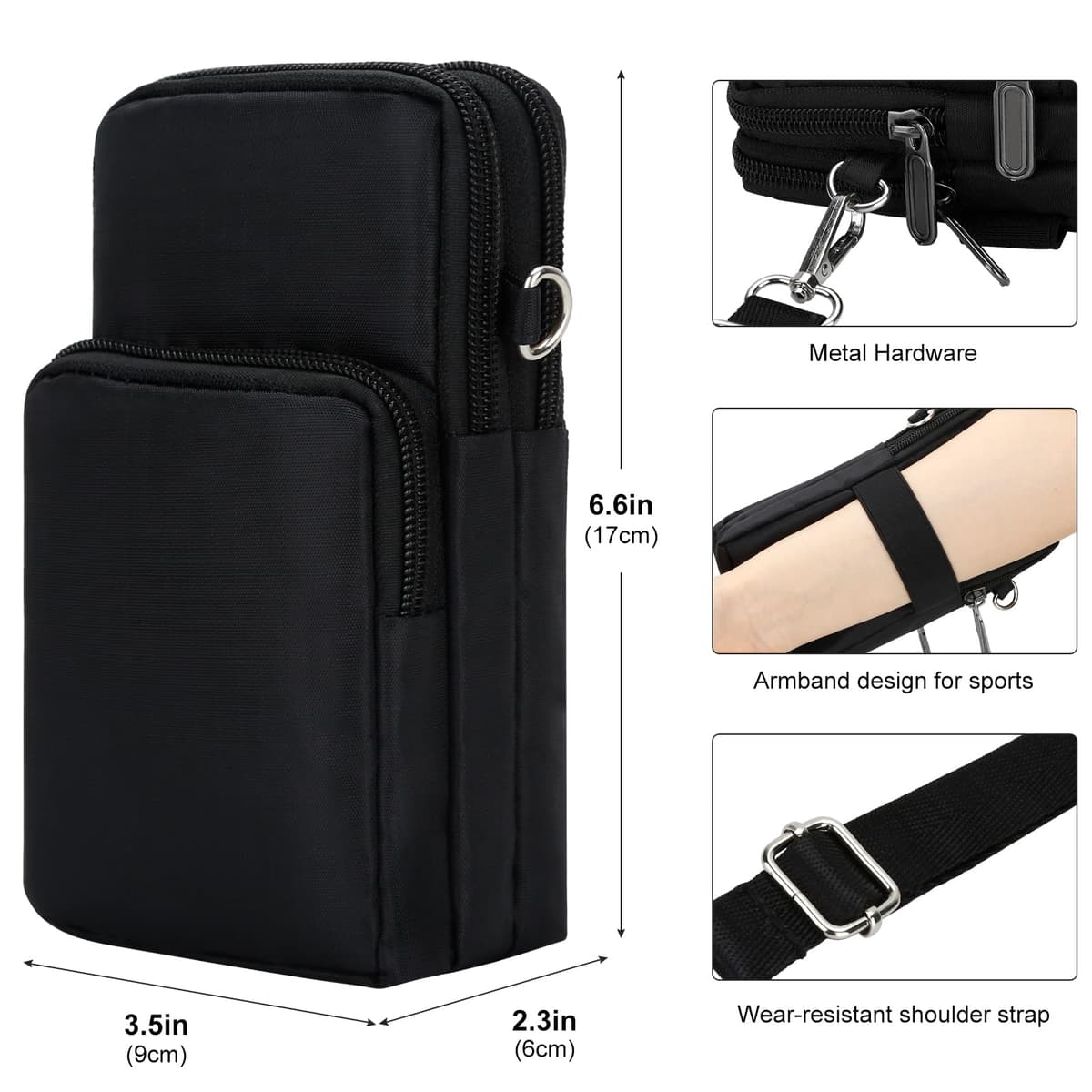 DOB SECHS geantă mică telefon pentru femei cu portofel, geantă braț nylon jogging multifuncțională 7 inch