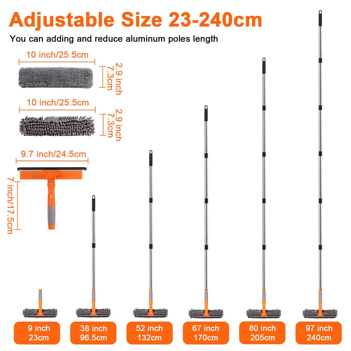 Kit curățat geamuri cu mâner lung 6 poli și pânză microfibră – 7.8Ft/2.4M
