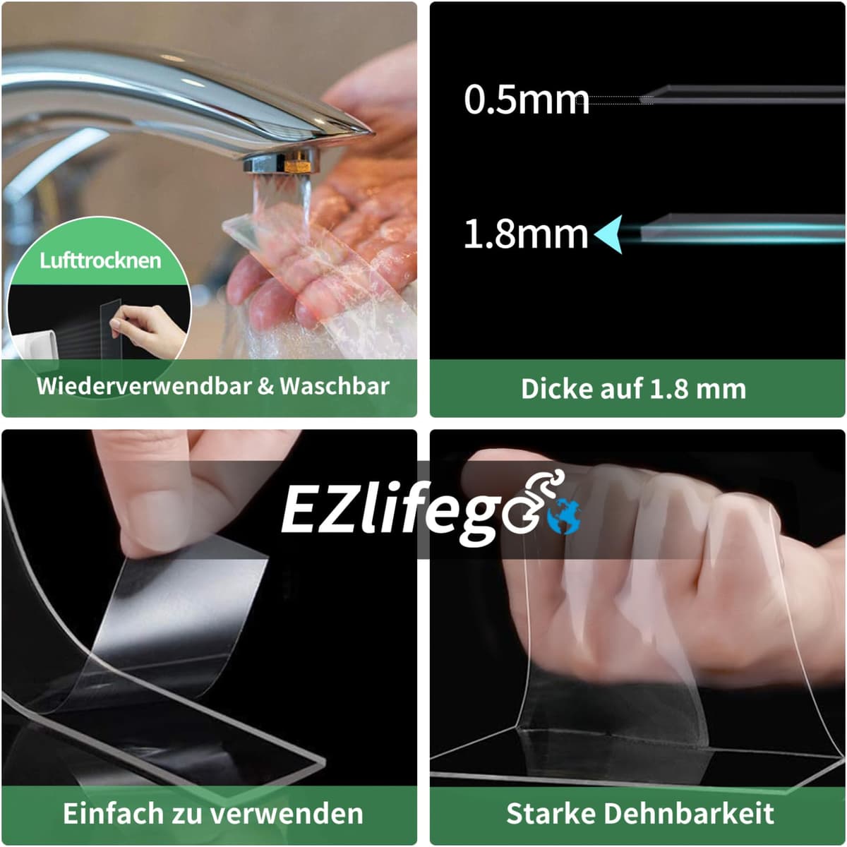 EZlifego bandă adezivă dublă nano rezistentă - transparent 3.0m x 3.0cm