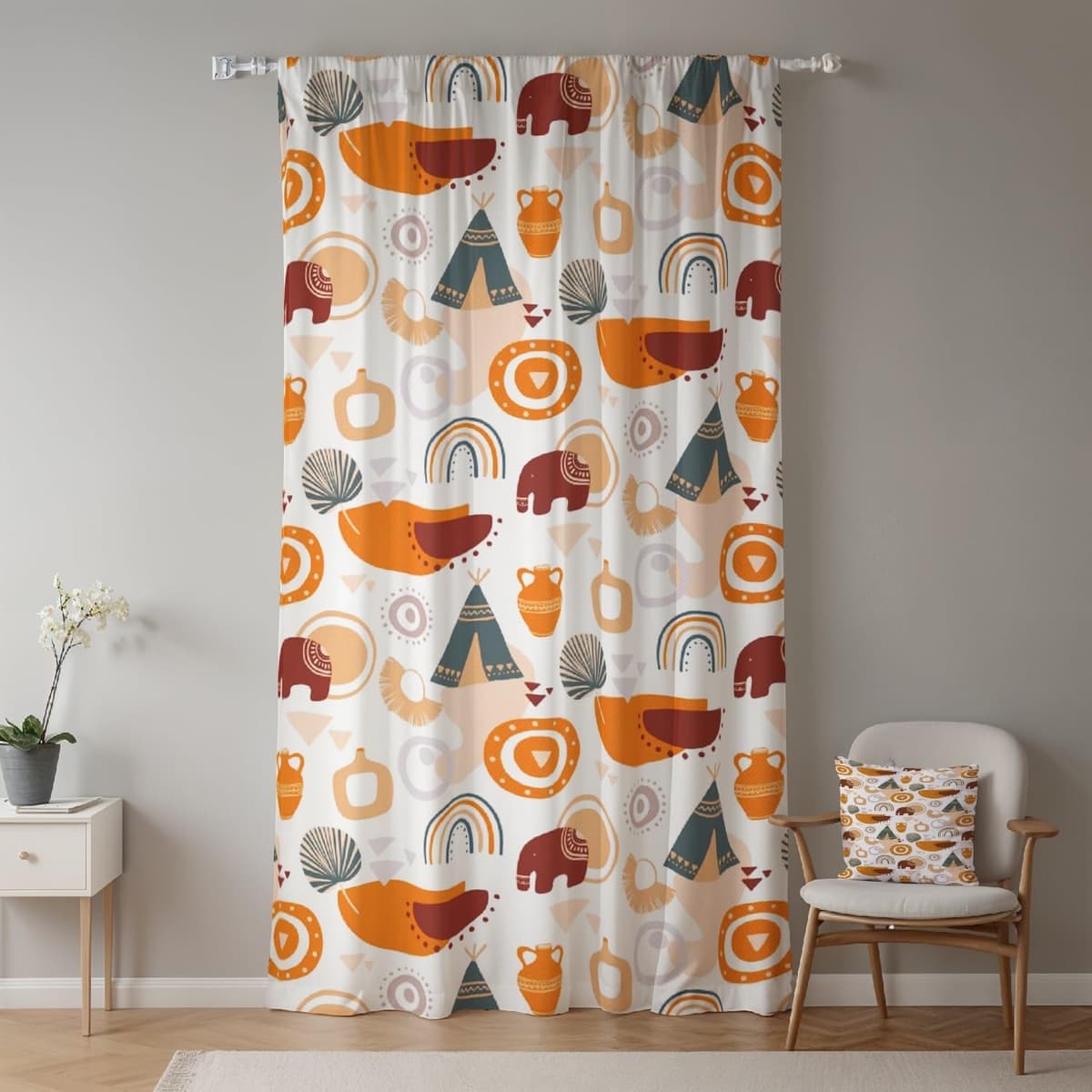 Perdele Boho Elefant Curcubeu Cute Plisate Separator Cameră – 107 x 160 cm