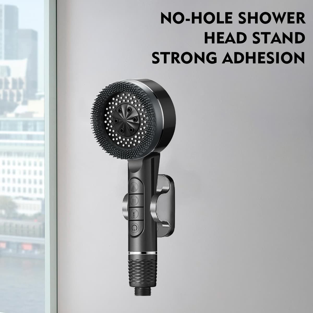 Cap de duș cu filtru și furtun, duș manual înaltă presiune cu 4 tipuri jeturi, cap duș economisire apă pentru baie, cu furtun 1.5m, 3 filtre, suport perete, gri cromat