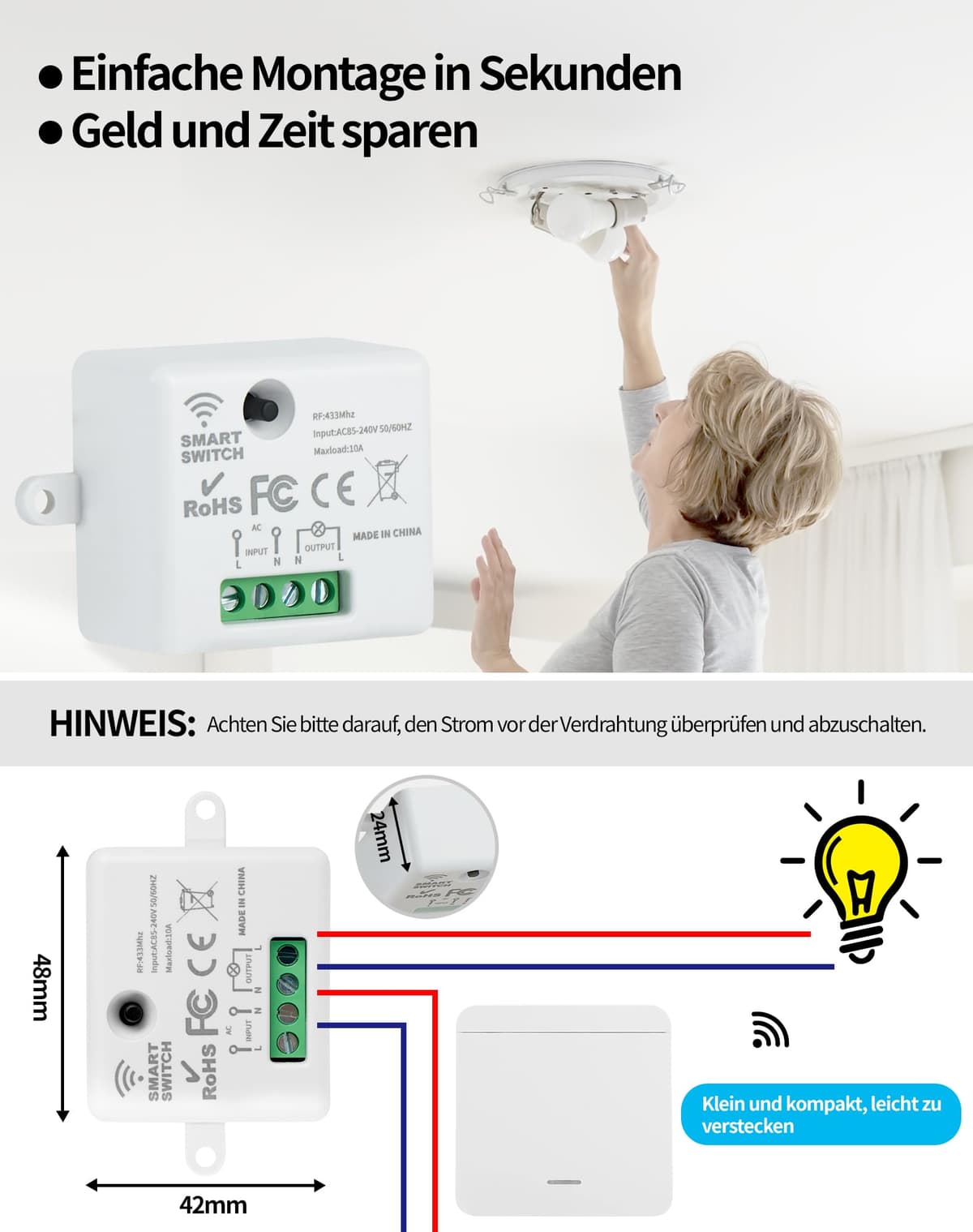 LAOYE Întrerupător Lumină Wireless Set Comutator Fără Fir cu Receptor până la 50m