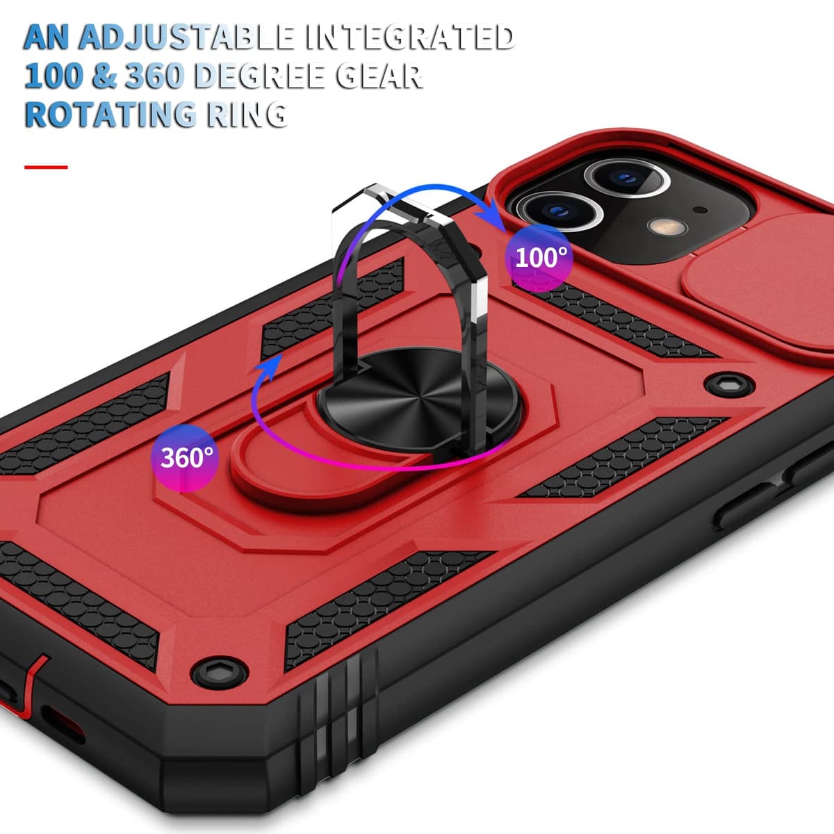 Whyzshiyi husă iPhone 11 cu protecție cameră, husă protectoare militară anti-șoc cu suport inel - roșu