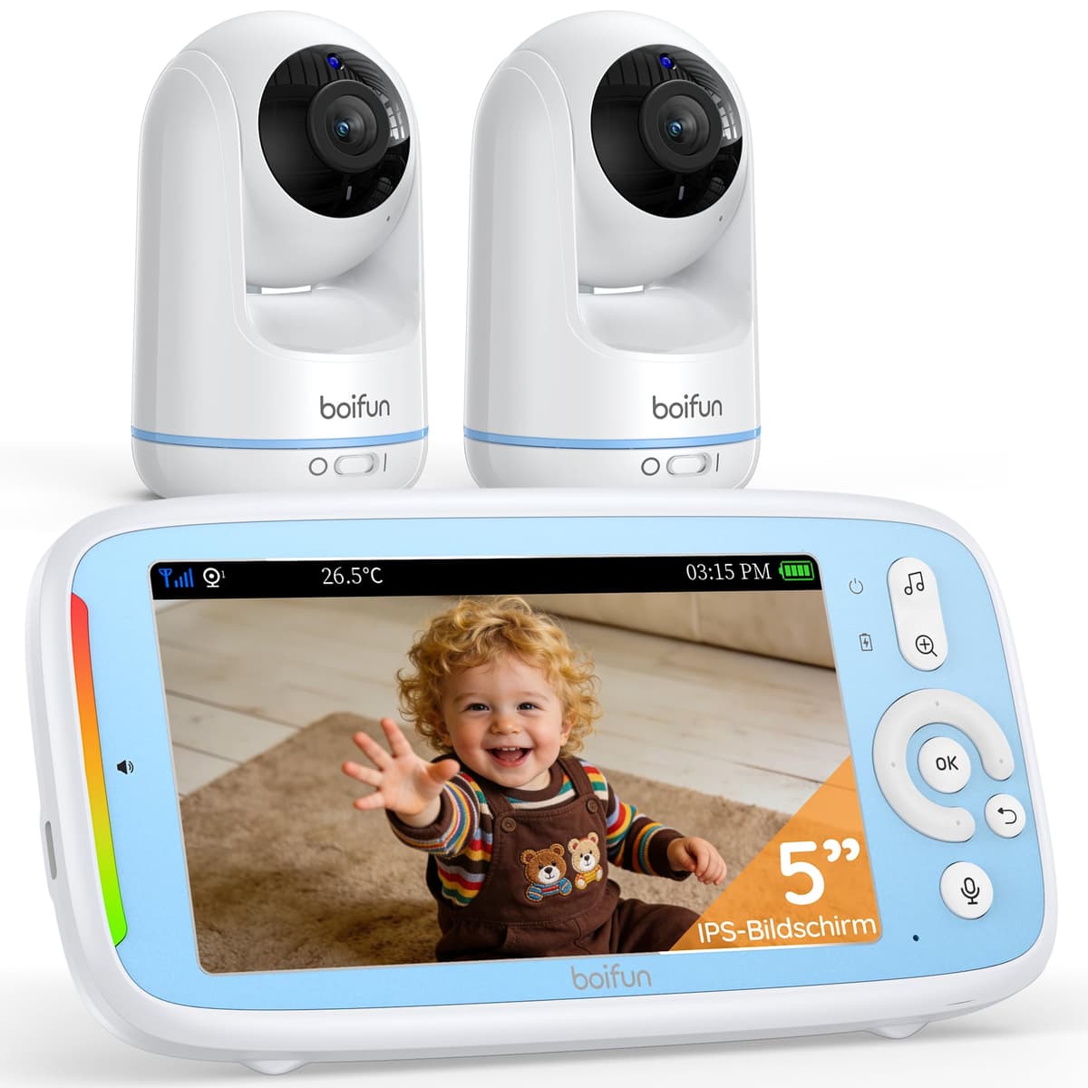 BOIFUN monitor bebeluș cu 2 camere display 5 inch - vedere 360 grade