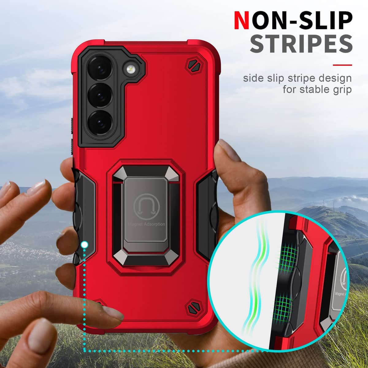 Whyzshiyi husă Samsung Galaxy S22 cu suport inel, PC+TPU dublu strat protecție anti-șoc - negru