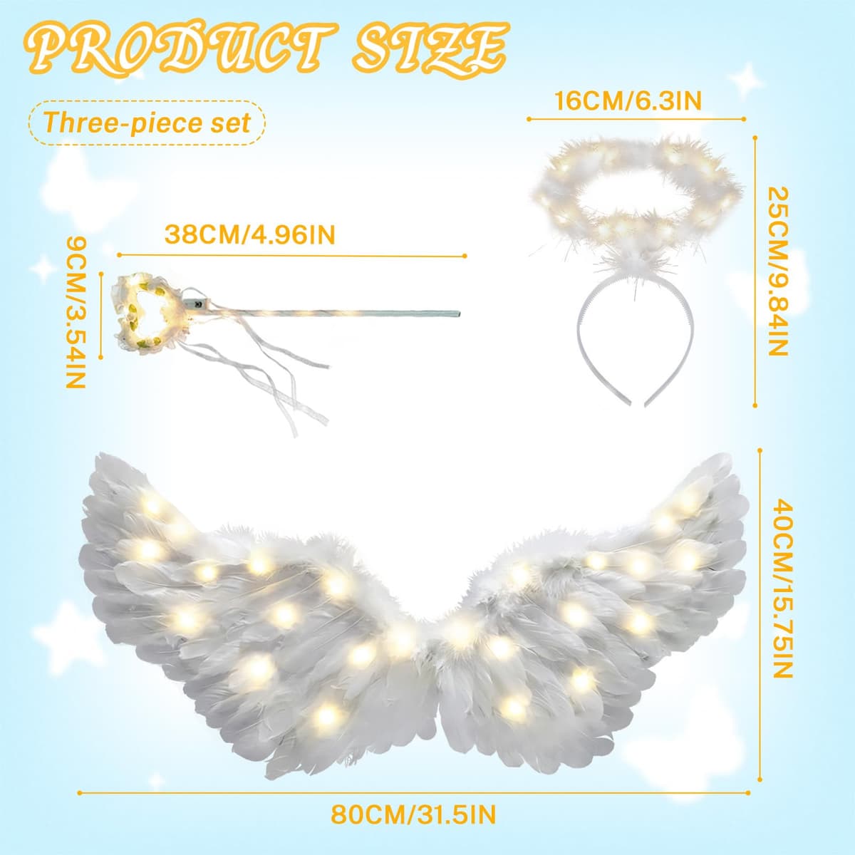Aripi înger luminoase cu LED și aureolă pentru costum femei – Alb
