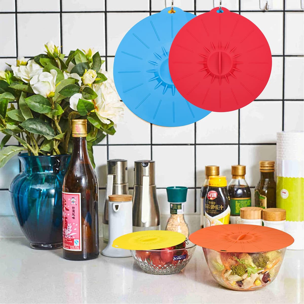 Set 5 capace silicon cu ventuză reutilizabile anti-praf – Culori asortate