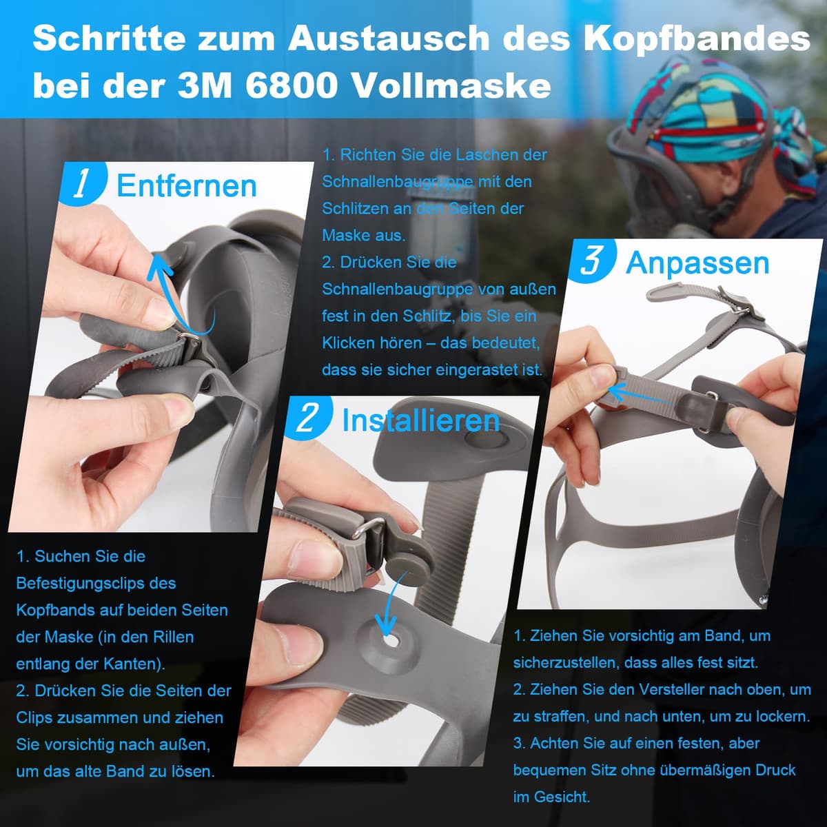 Suport cap pentru măști faciale complete 3M seria 6000, ham înlocuire – negru