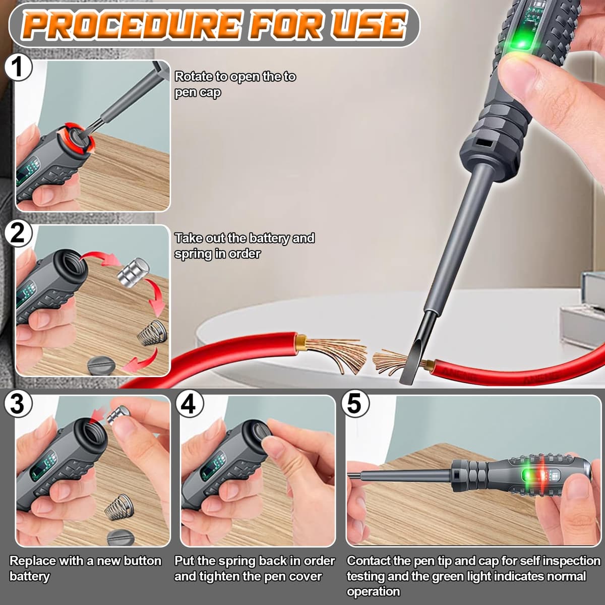 Șurubelniță testare tensiune 8 buc 2-în-1 magnetică testare curent - negru