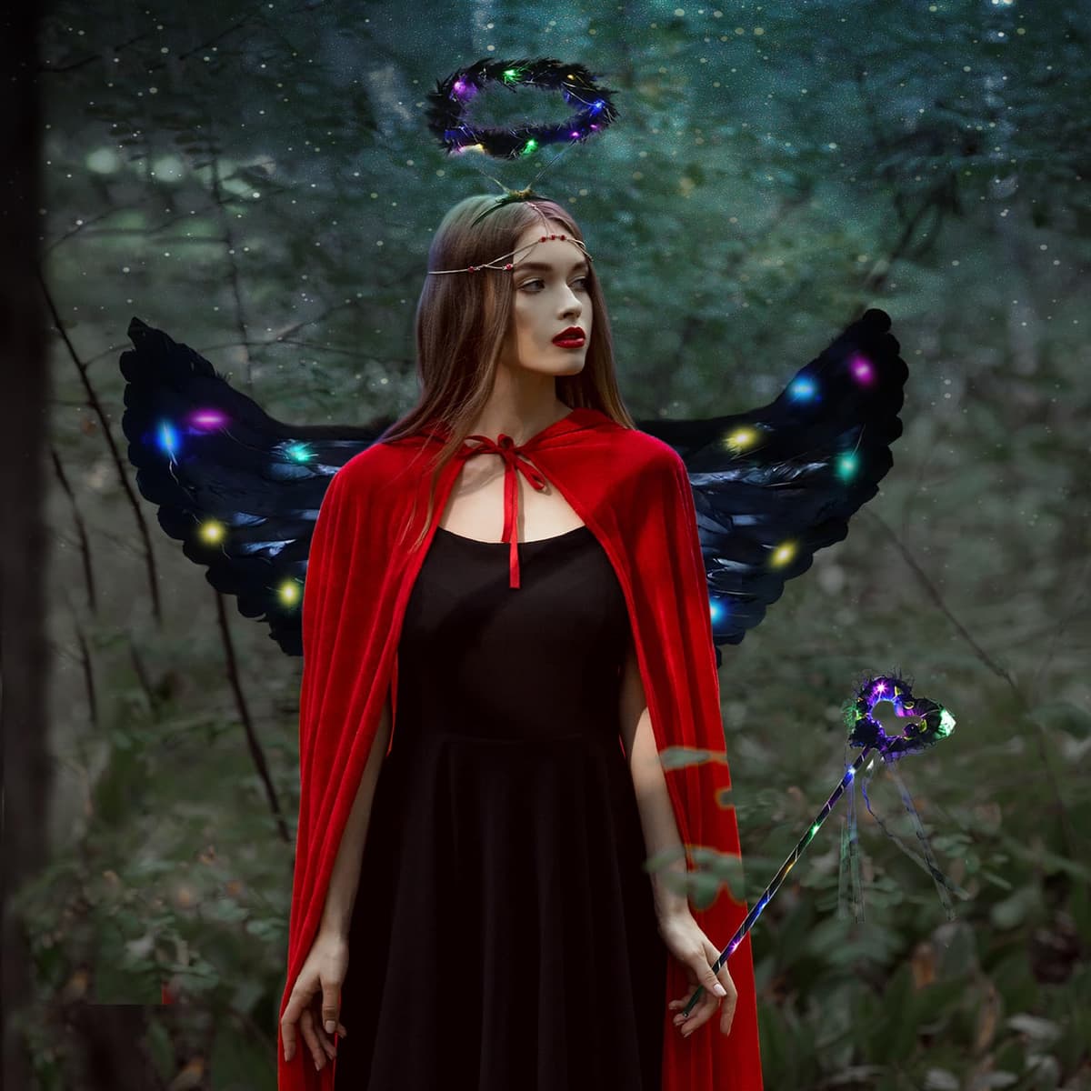 Aripi înger luminoase cu LED și aureolă pentru costum femei – Negru