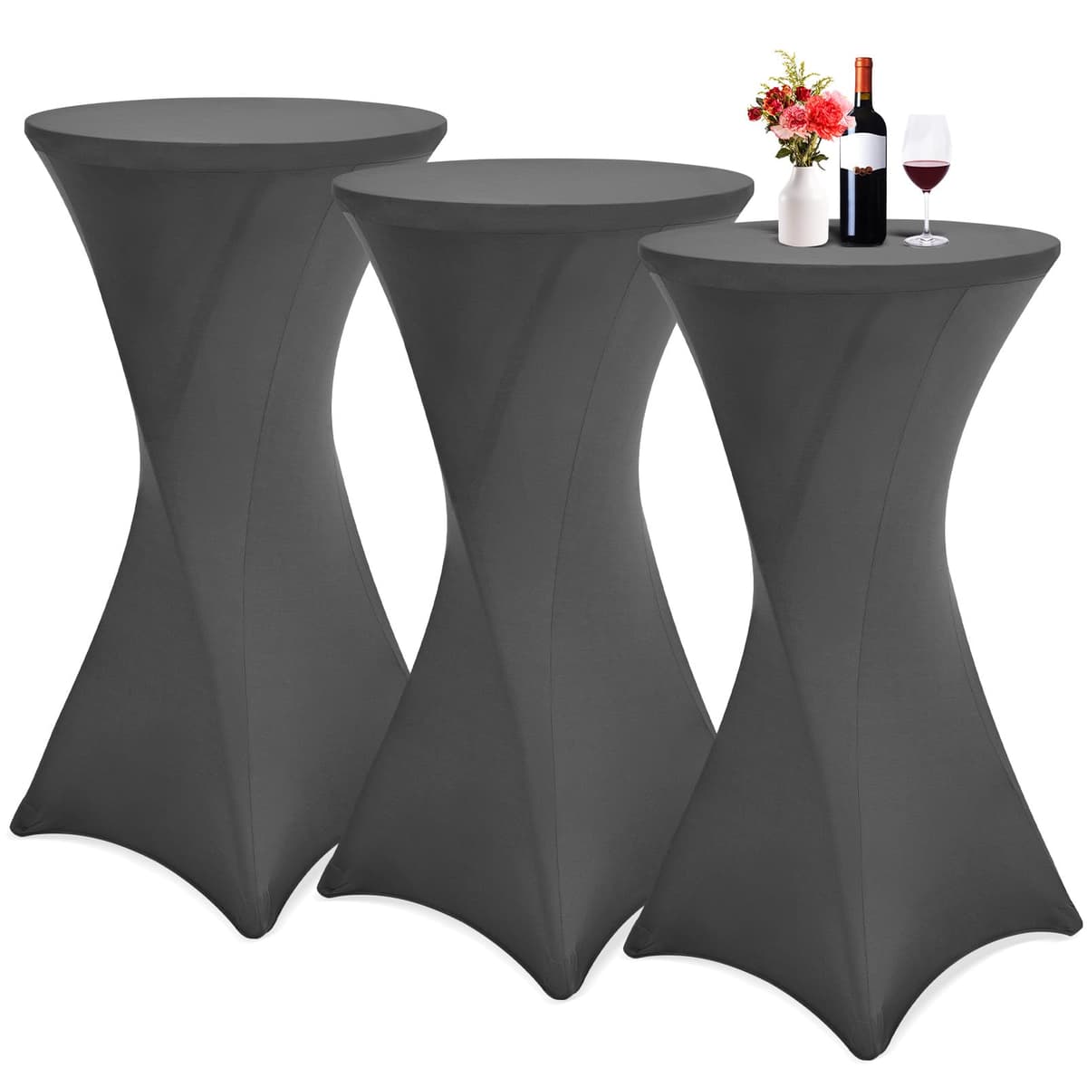 Huse Masă Bar Elastice 3 Piese Ø 60-65 cm – Gri Închis