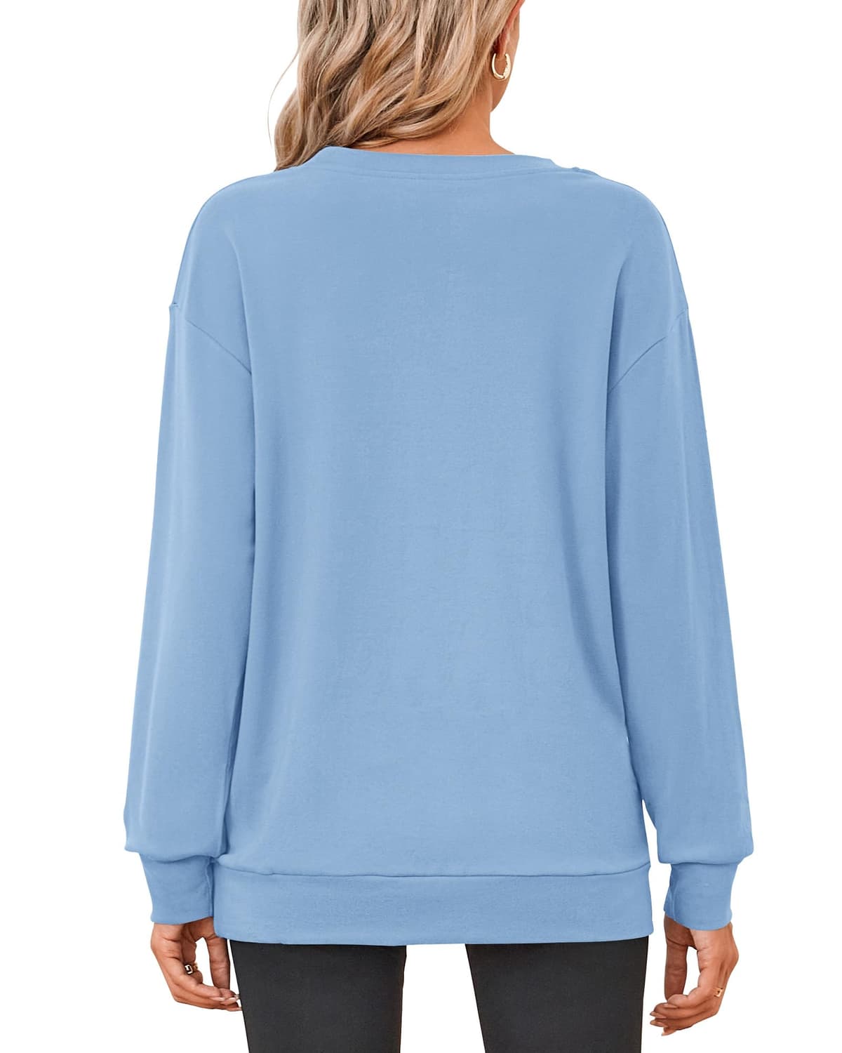 PLOKNRD bluză femei mâneci lungi guler rotund cu buzunare - albastru deschis XL
