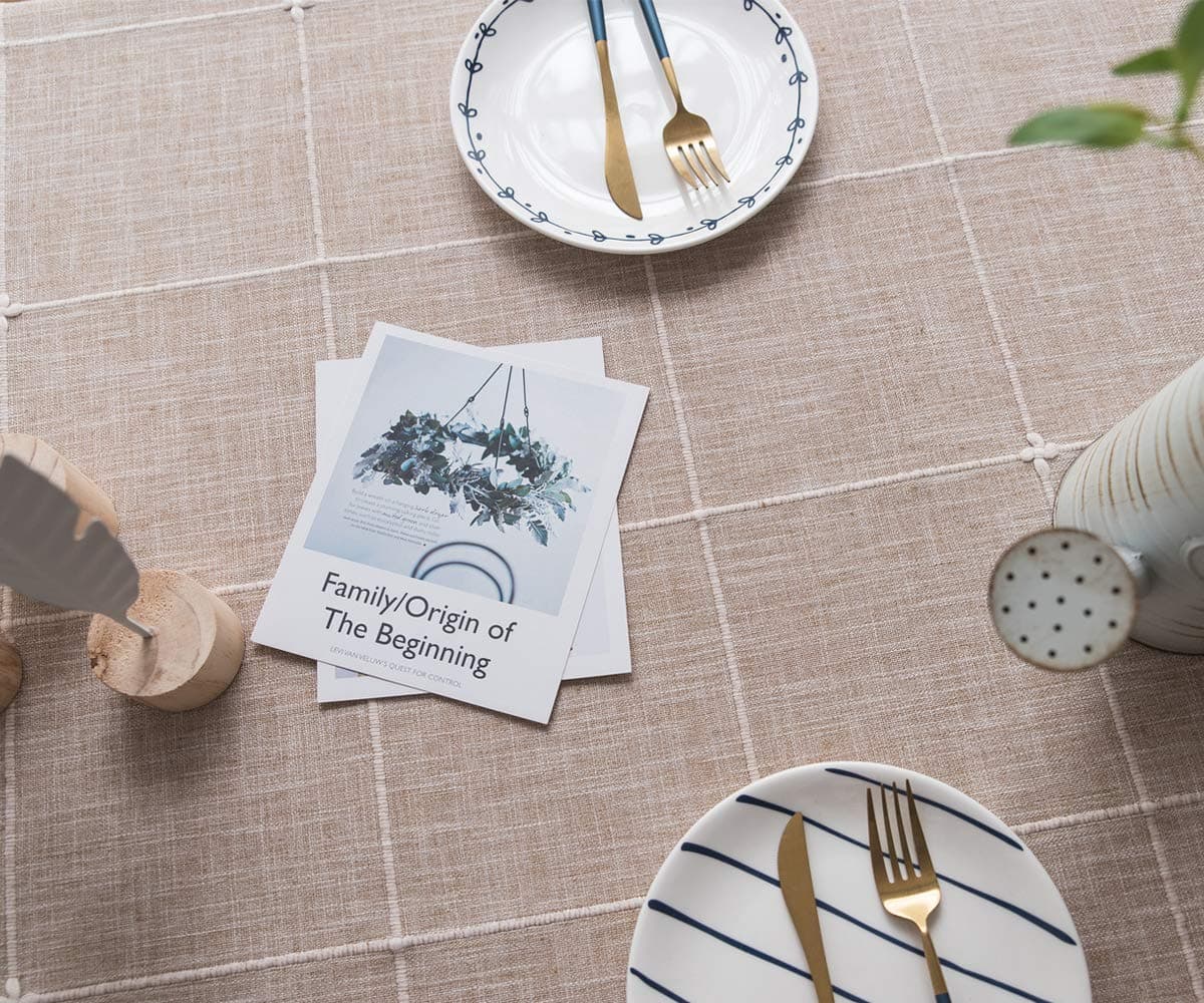 Plenmor față de masă bumbac in durabilă broderie latice pentru mese dreptunghiulare 135x300cm khaki