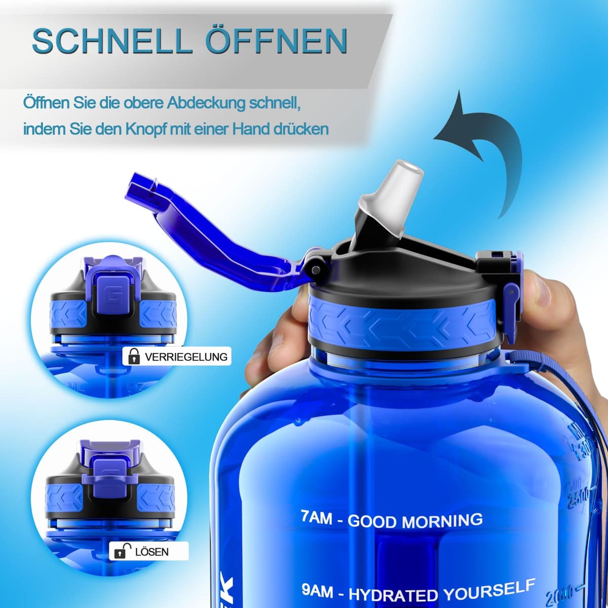 GLEKGLEK sticlă de apă motivațională 3L pentru sală cu pai etanșă pentru sport fitness drumeții (albastru)