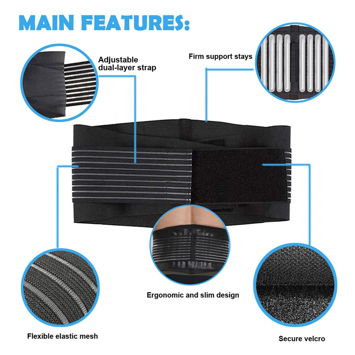 Centură de susținere lombară Paskyee pentru bărbați și femei cu 6 bare - pentru scolioză și sciatică