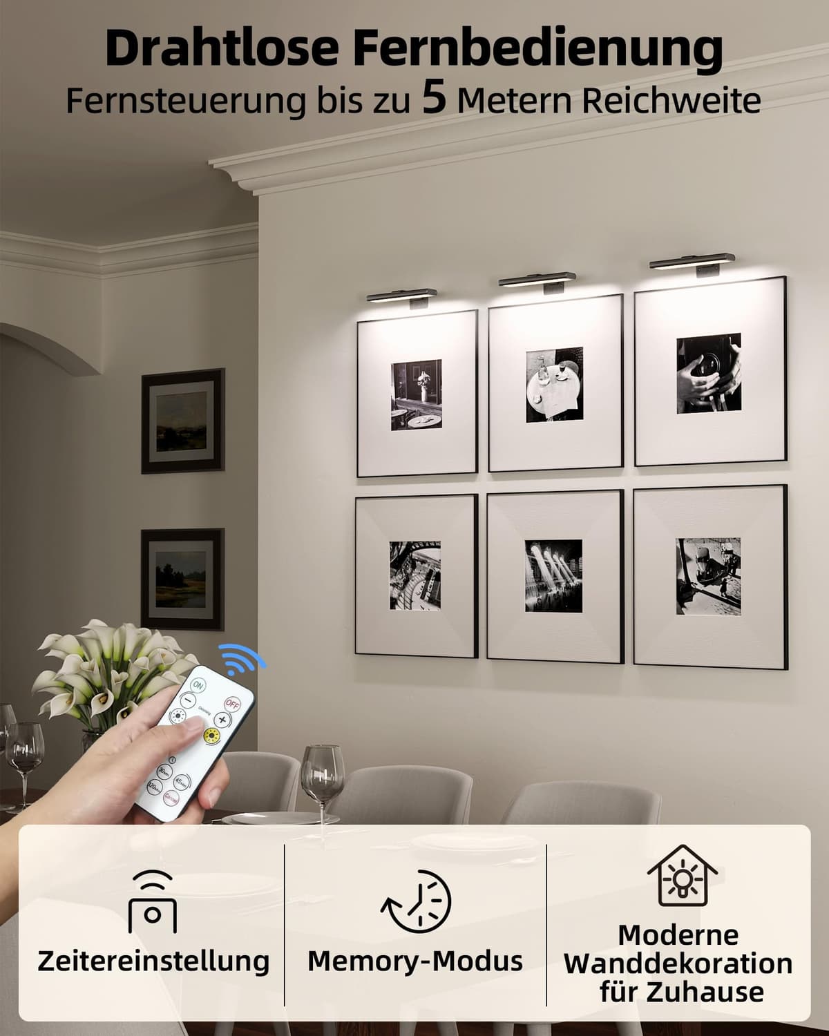 Iluminat wireless tablouri aplică interior calitate muzeu – negru 1 bucată