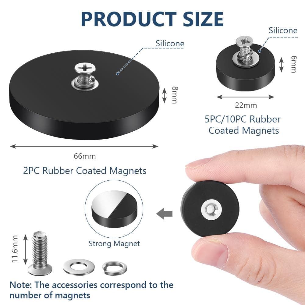 Magneți neodim utilitari 10buc acoperire cauciuc 22mm - negru