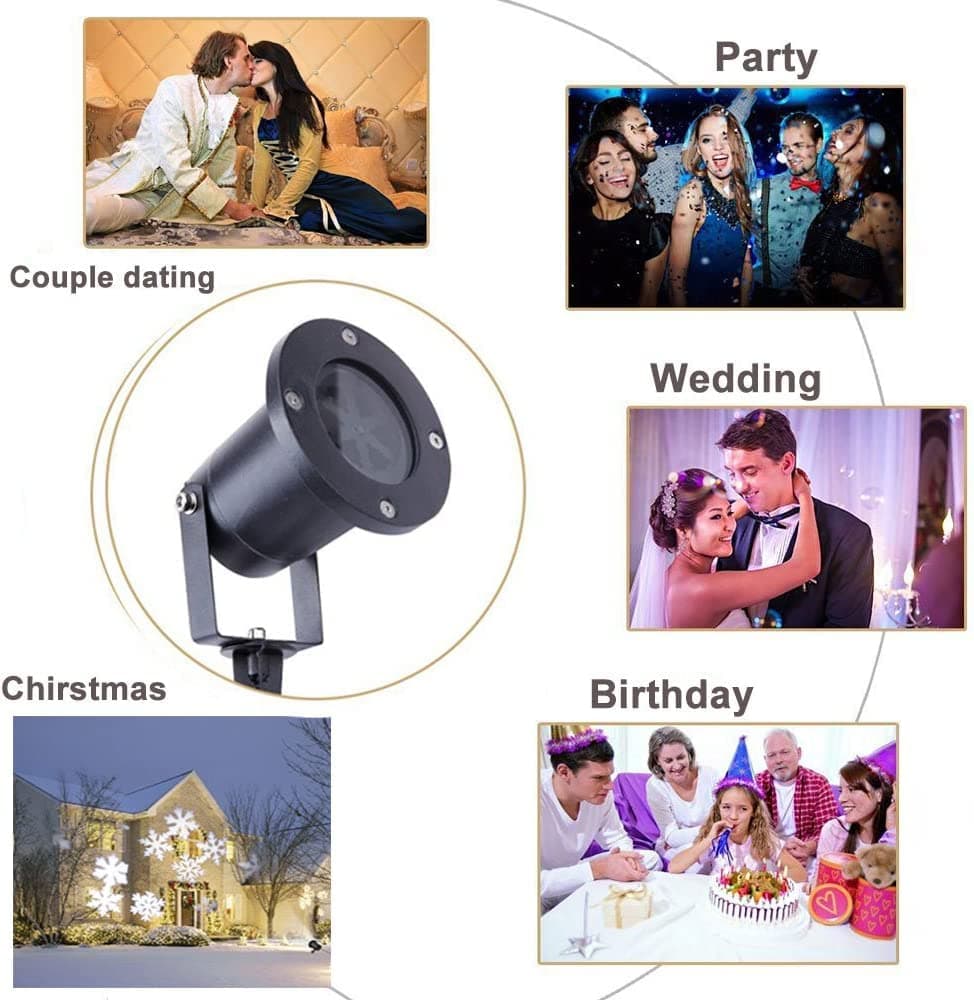 TEDD proiector LED Crăciun lampă fulgi zăpadă impermeabil decorațiune interior exterior (alb)